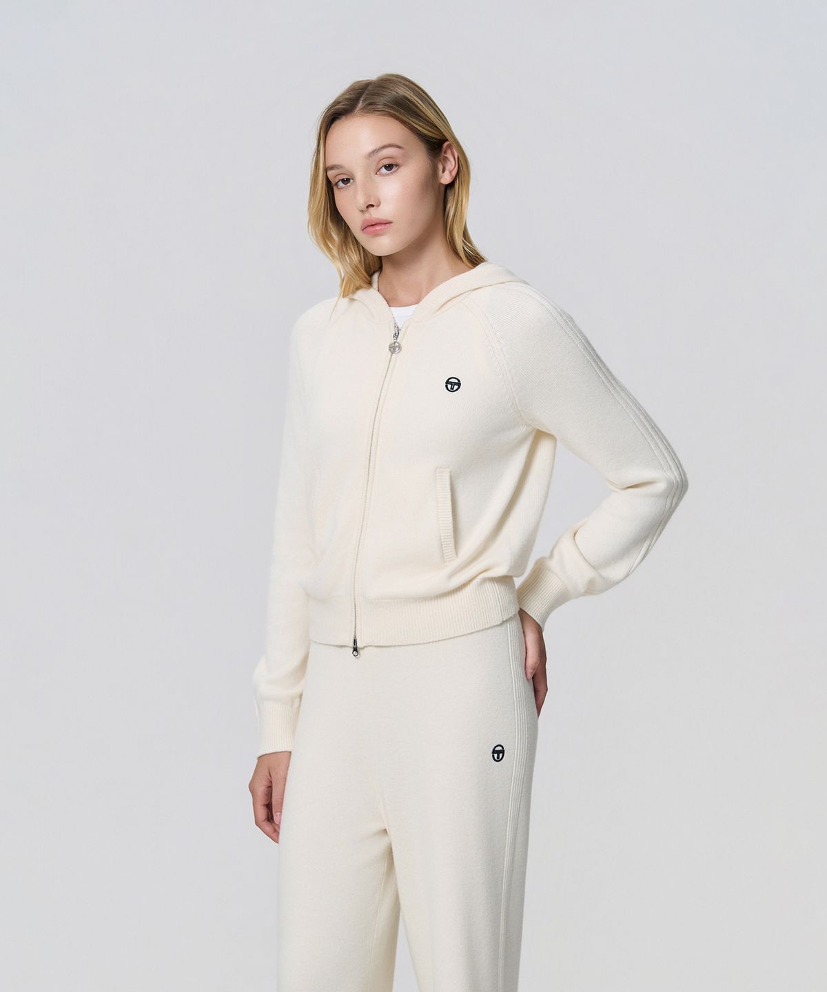 세르지오 타키니(SERGIO TACCHINI) W 울캐시 니트 후드 집업 (Ivory)