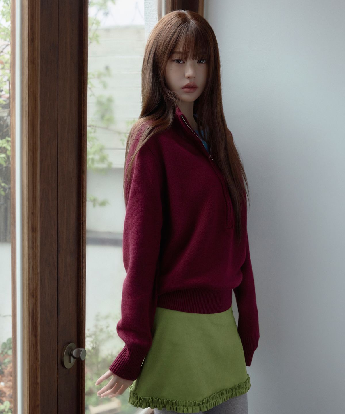 로라로라(ROLAROLA) HIGH NECK KNIT HALF ZIP-UP BURGUNDY
