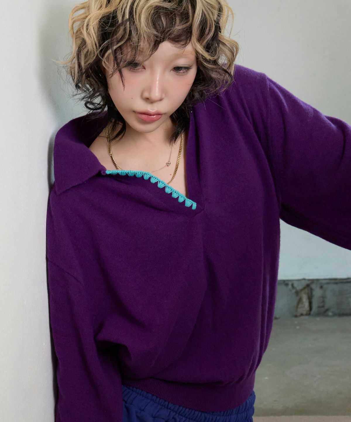 키코지(KIKOZY) Sofa Shell Collar Knit_Purple