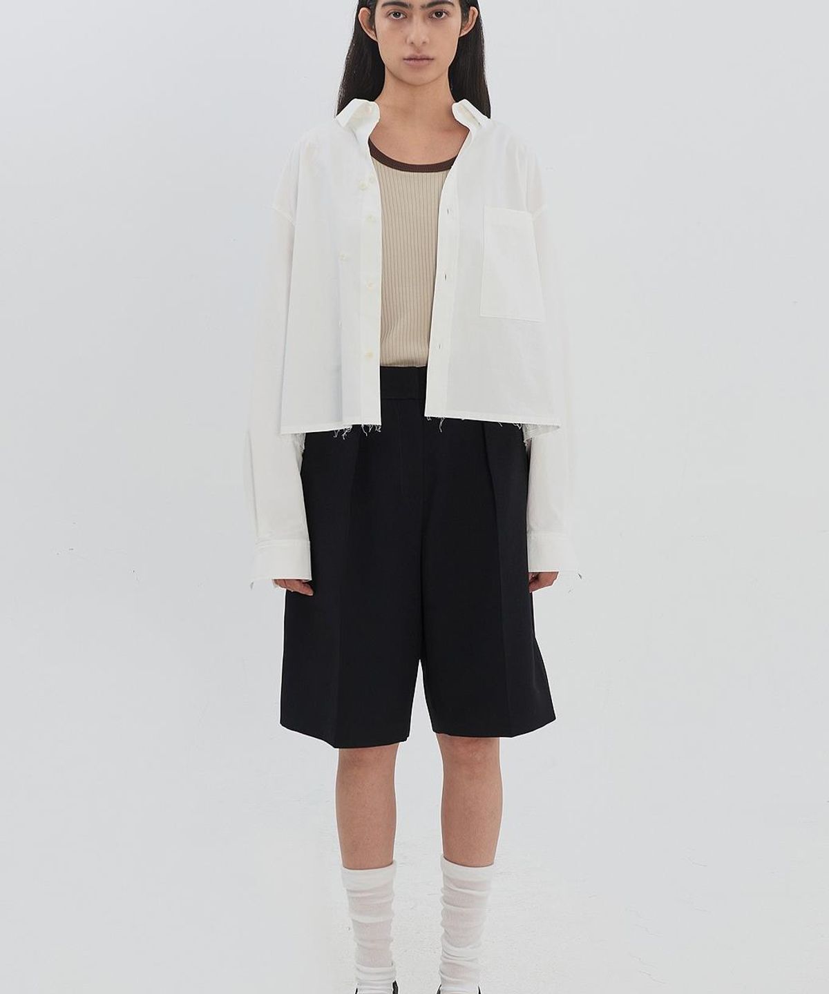 래코드(RECODE) Two Way Cropped Shirt RJSAM26598WHX