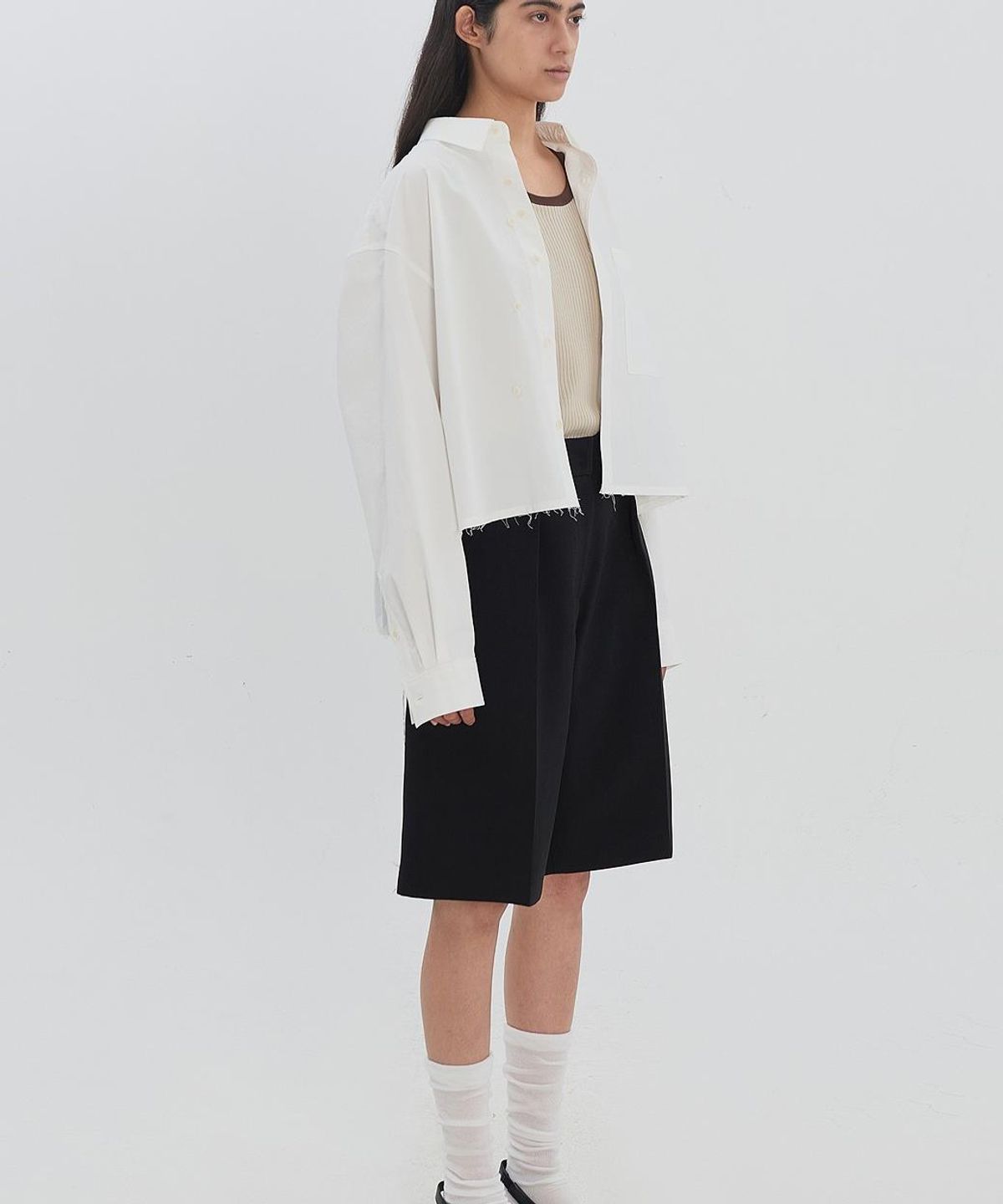 래코드(RECODE) Two Way Cropped Shirt RJSAM26598WHX