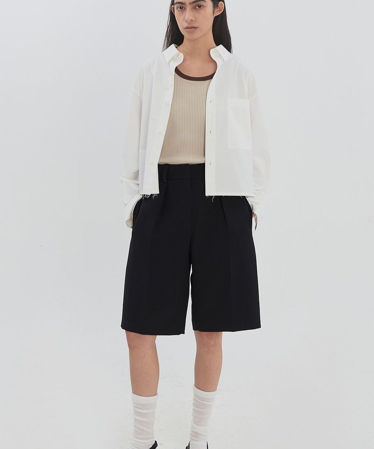 래코드(RECODE) Two Way Cropped Shirt RJSAM26598WHX