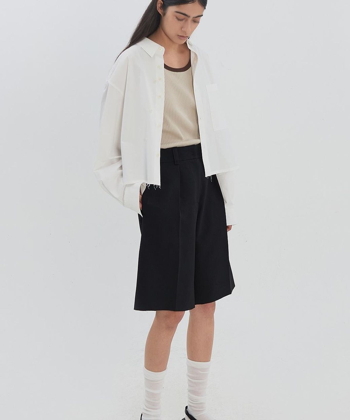 래코드(RECODE) Two Way Cropped Shirt RJSAM26598WHX