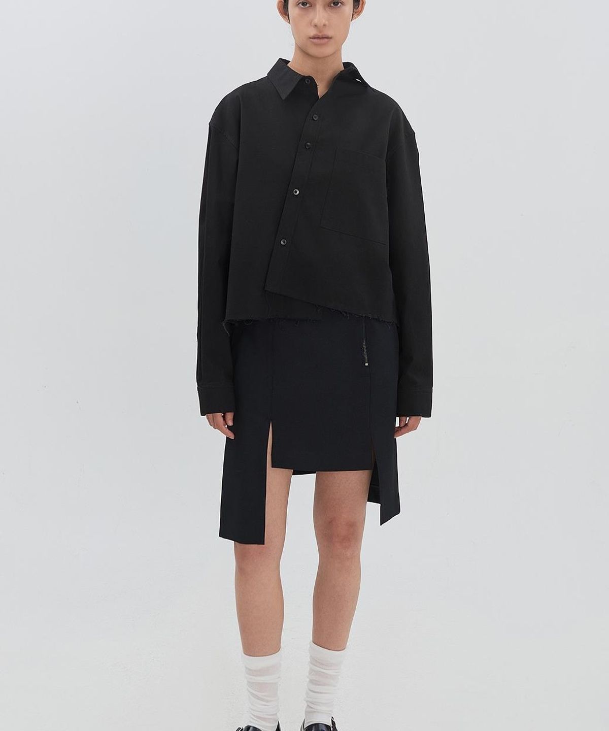 래코드(RECODE) Vertical Paneled Midi Skirt RJKAM26594BKX