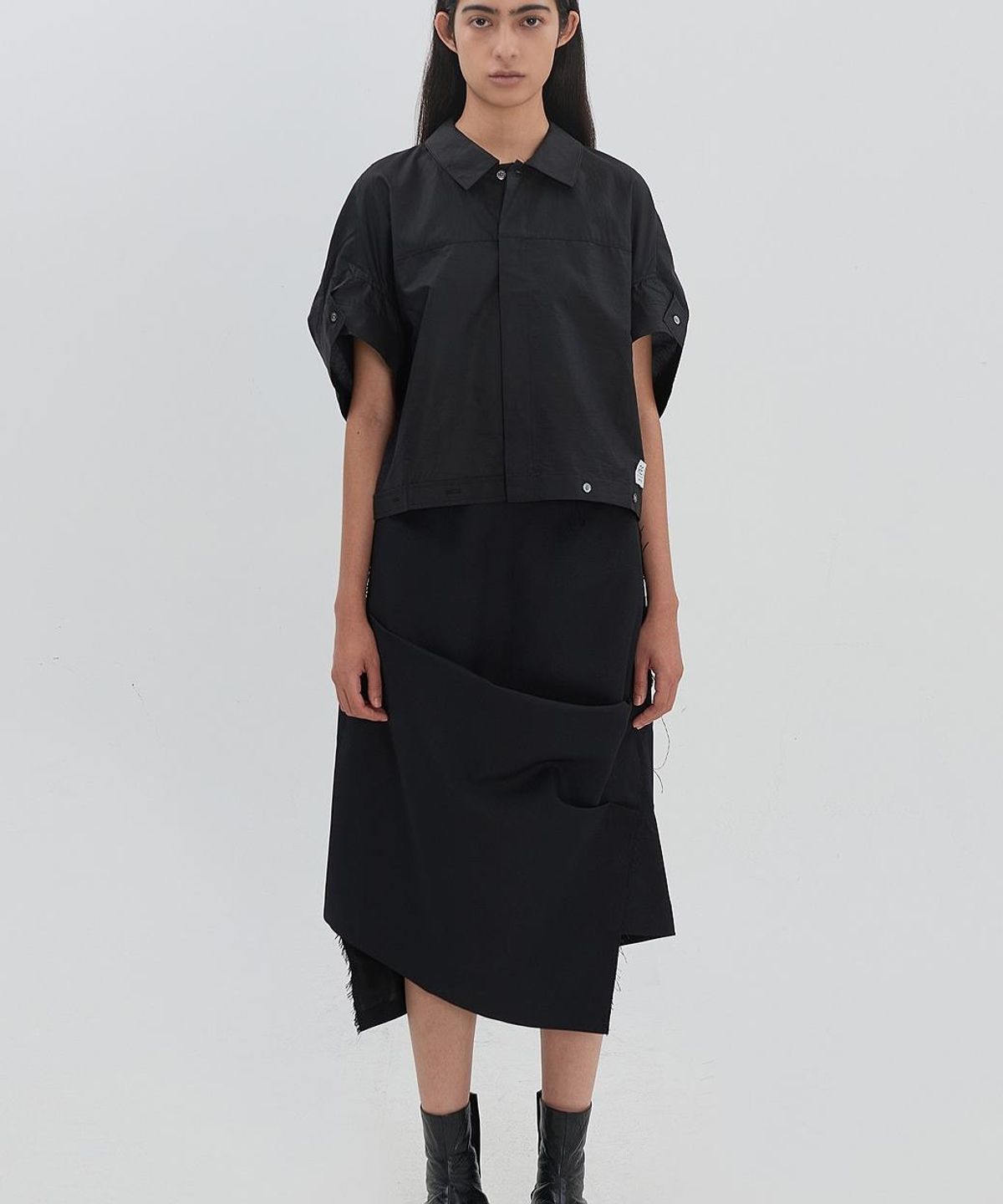 래코드(RECODE) Asymmetric Shirring Skirt RJKAM26595BKX