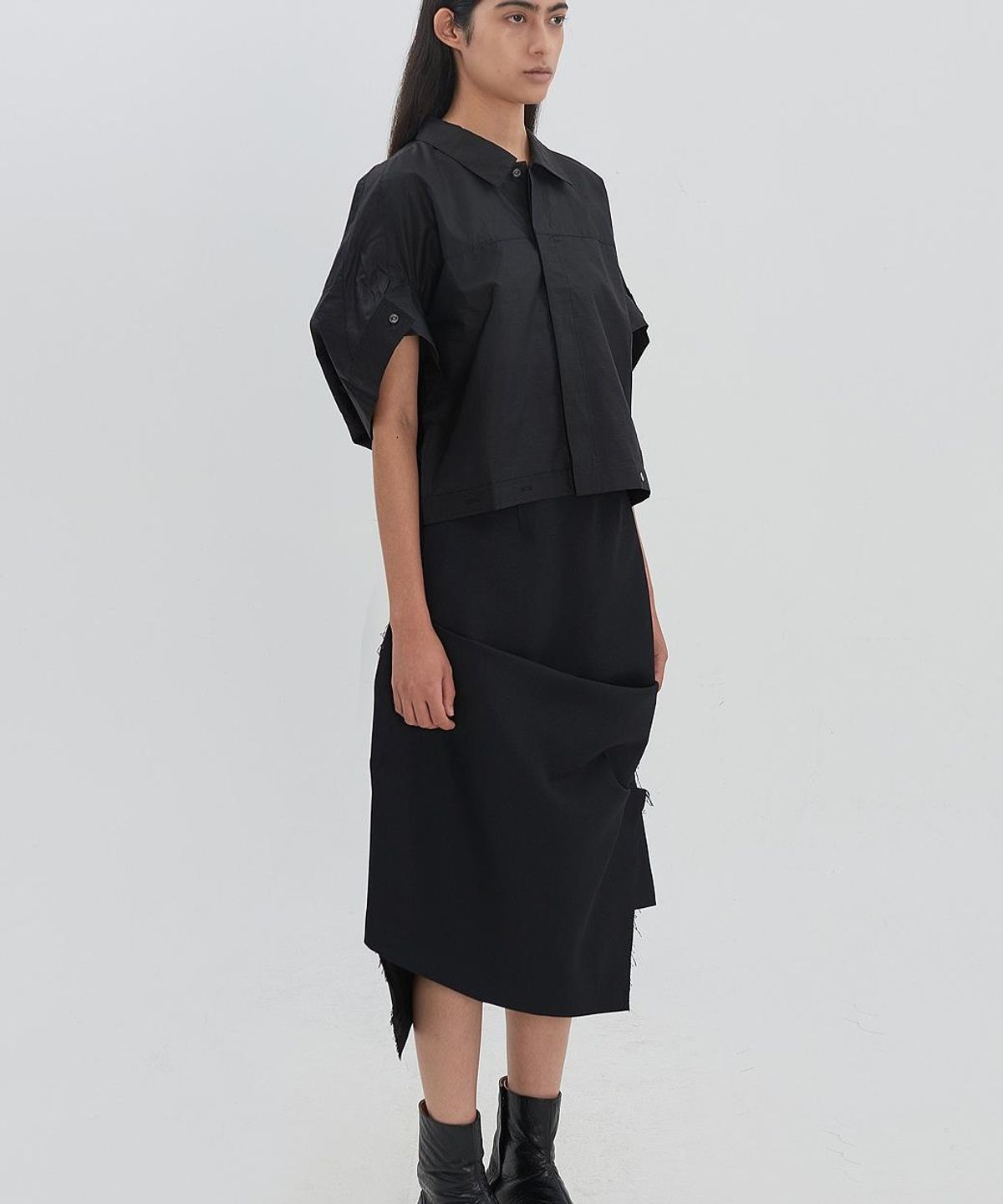 래코드(RECODE) Asymmetric Shirring Skirt RJKAM26595BKX