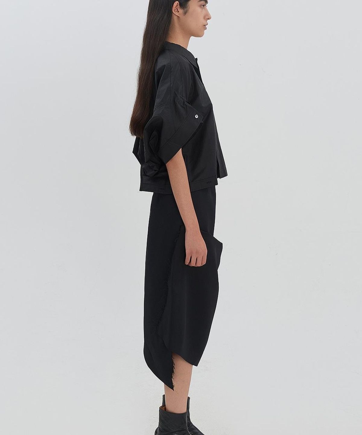 래코드(RECODE) Asymmetric Shirring Skirt RJKAM26595BKX