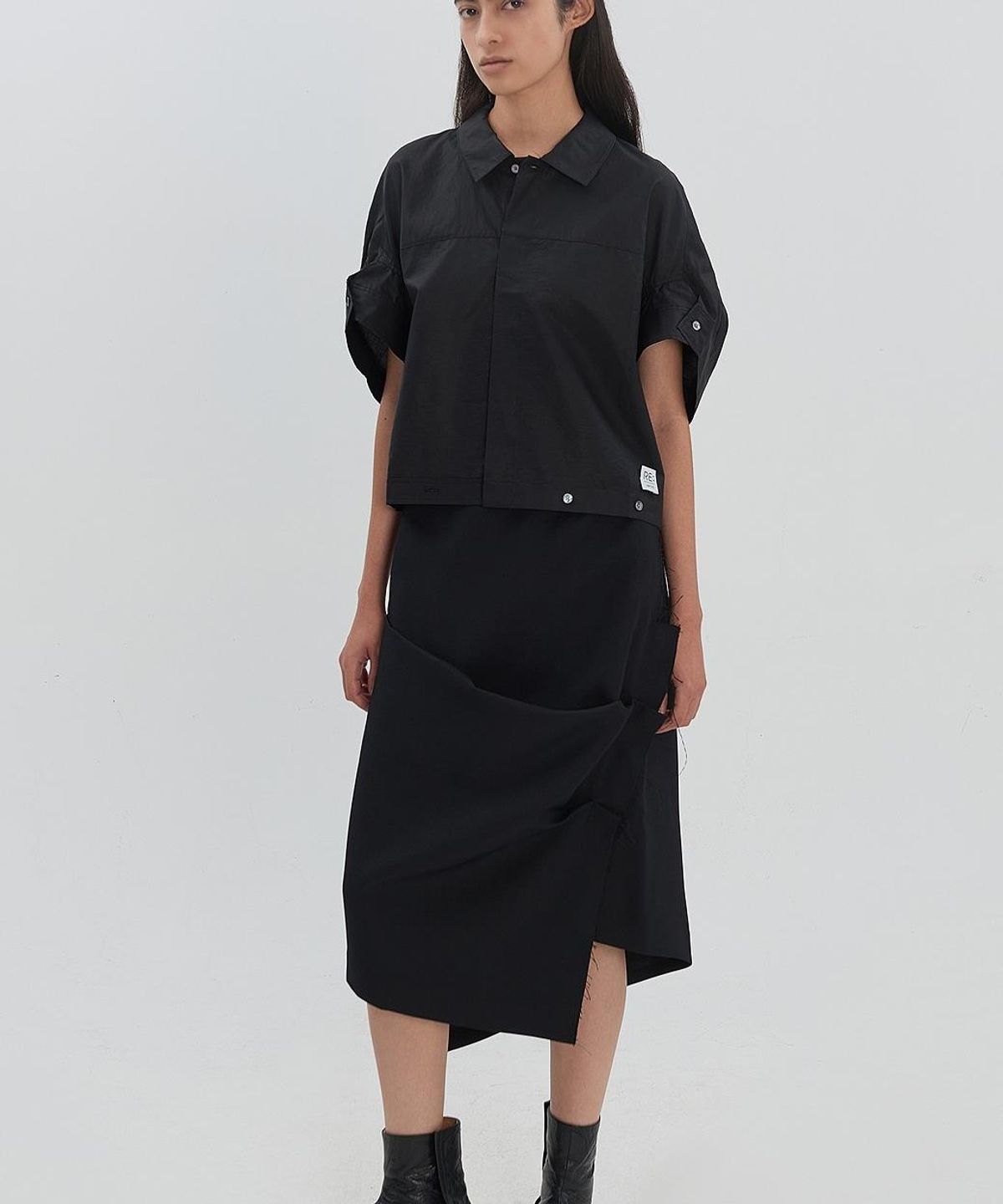 래코드(RECODE) Asymmetric Shirring Skirt RJKAM26595BKX