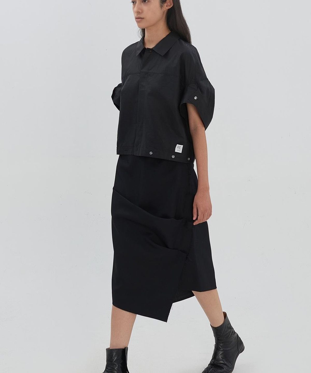 래코드(RECODE) Asymmetric Shirring Skirt RJKAM26595BKX