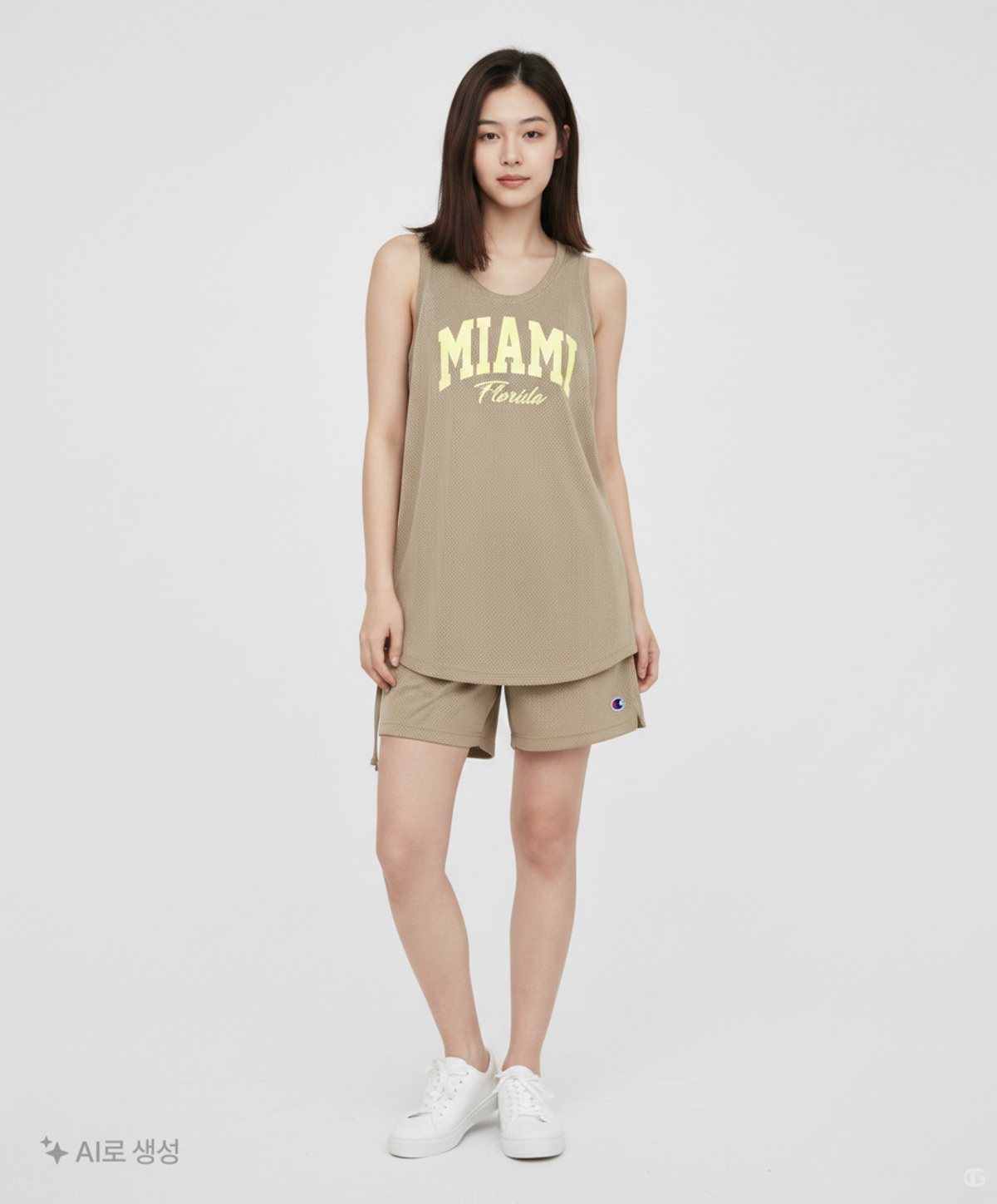 챔피온(CHAMPION) 여성 러버프린트 메쉬 슬리브리스 탑 Normal Sepia M
