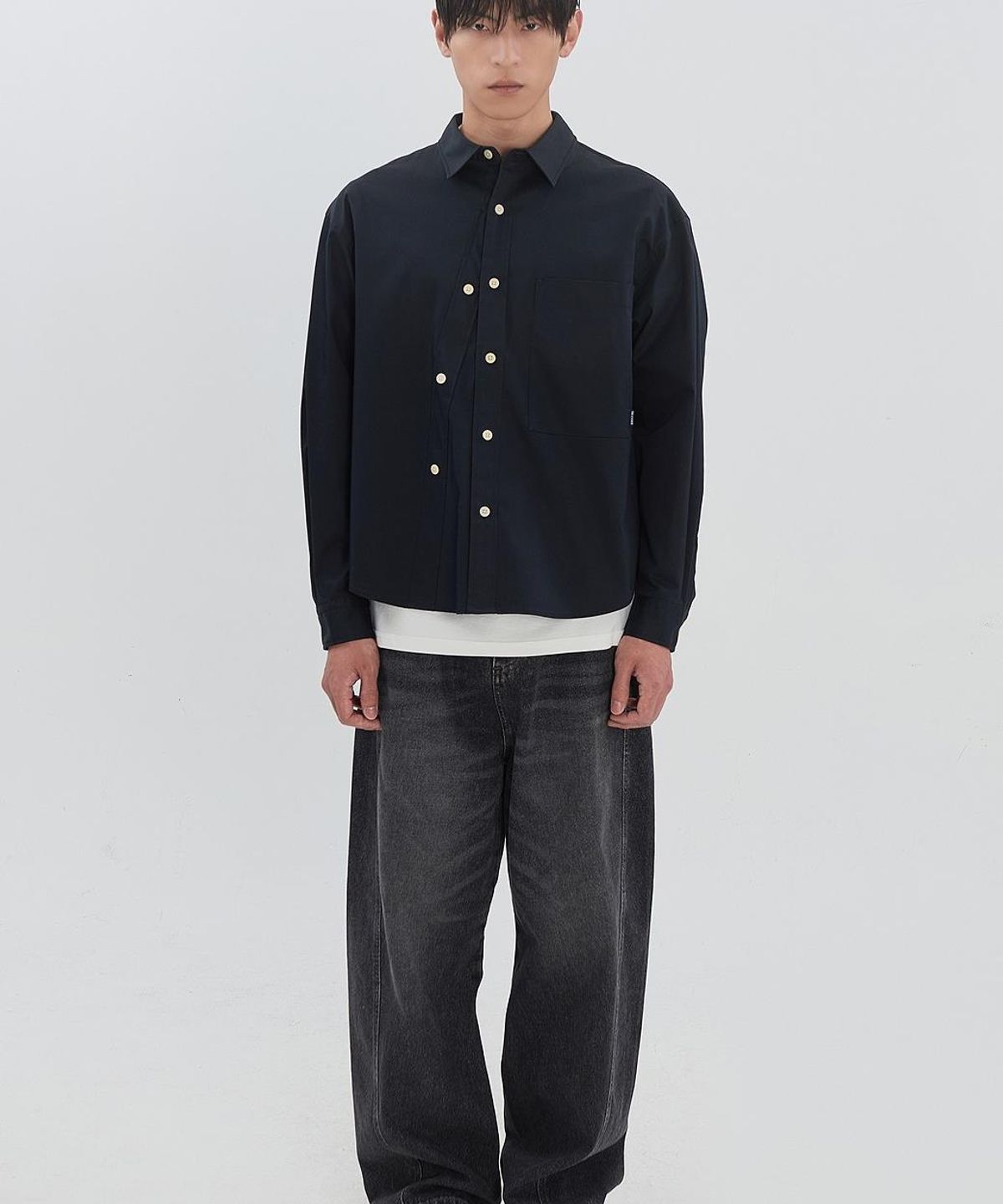 래코드(RECODE) Asymmetric Button Shirt RJSAM26689BKX