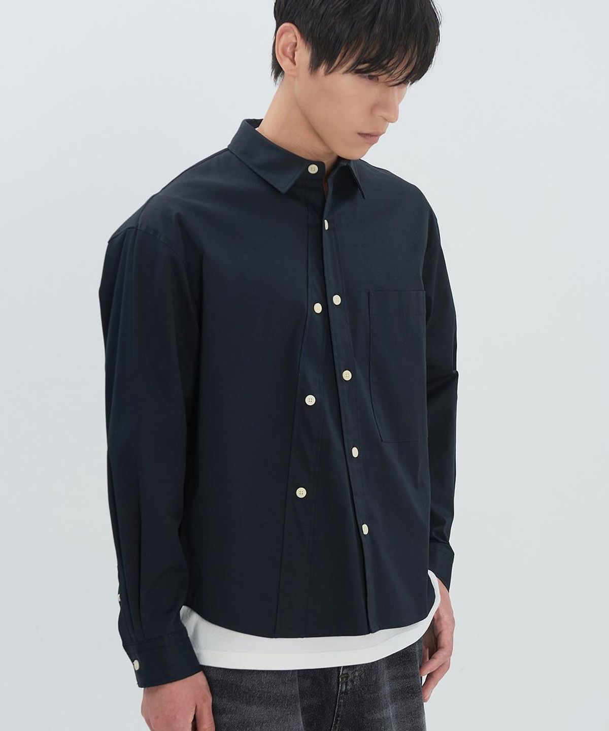 래코드(RECODE) Asymmetric Button Shirt RJSAM26689BKX