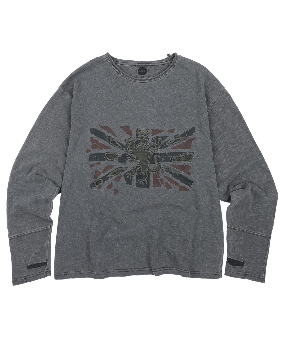 글랙(GLACK) GT190 빈티지 플래그 잭 핑거홀 세미 크롭 워시드 롱슬리브 (CHARCOAL GRAY)
