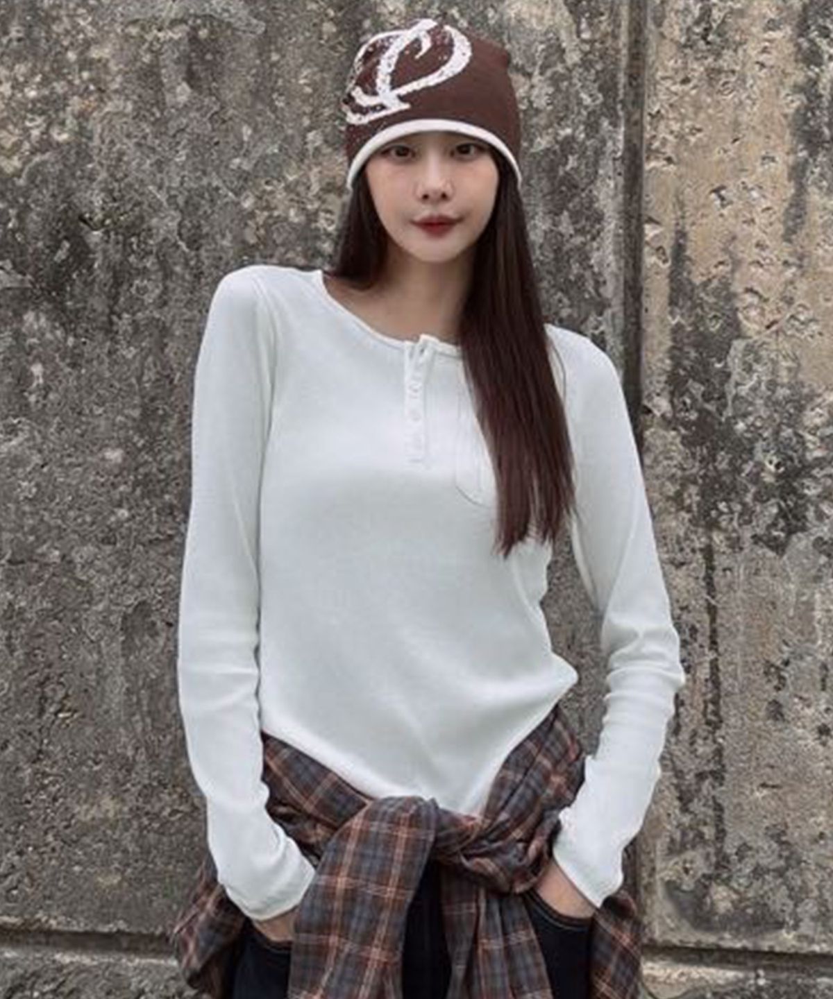 마인드브릿지 우먼(MIND BRIDGE WOMEN) [ON][W]골지 헨리넥 데일리 긴팔 티셔츠 - 4color