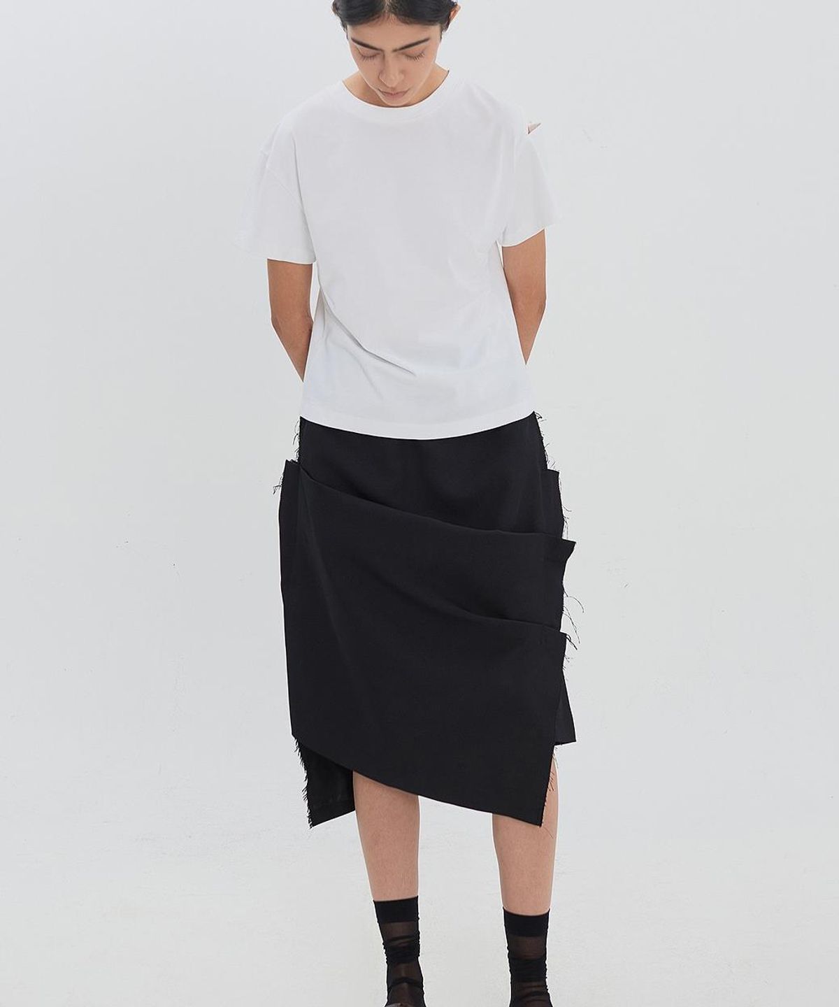 래코드(RECODE) Backward Shoulder Slit Shirring Top RJTAM26596WHX