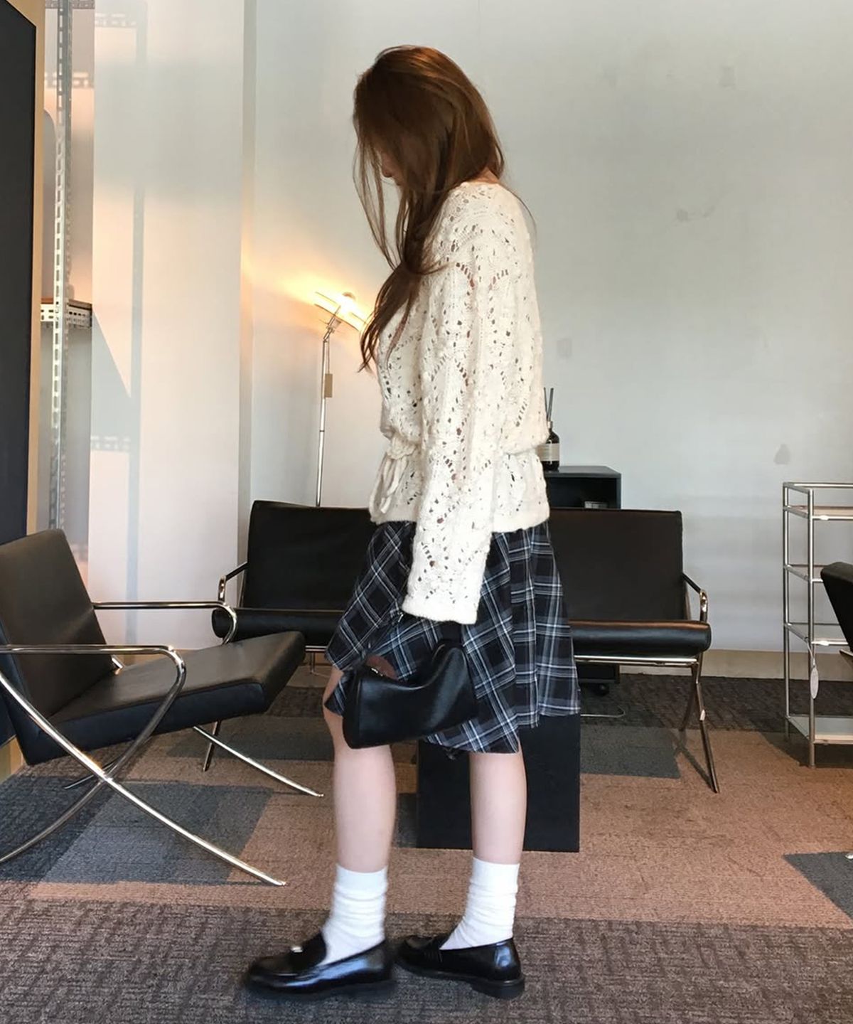 마인드브릿지 우먼(MIND BRIDGE WOMEN) [W]블랙 체크 플레어 언밸러스 스커트