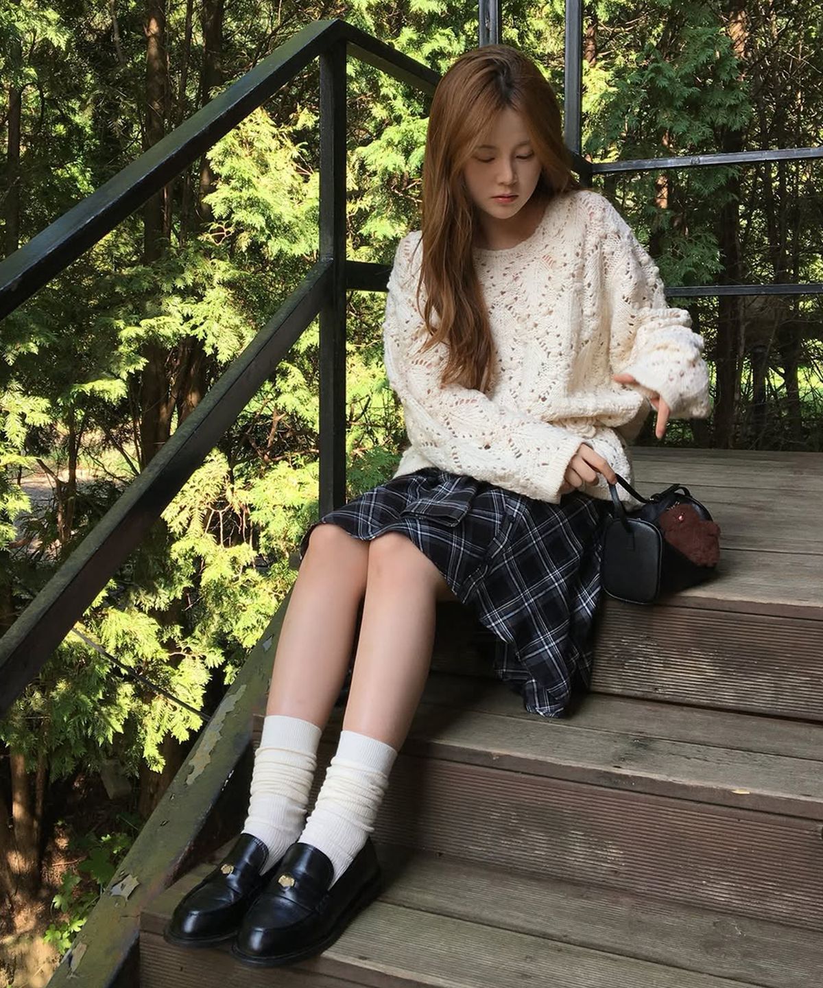 마인드브릿지 우먼(MIND BRIDGE WOMEN) [W]블랙 체크 플레어 언밸러스 스커트