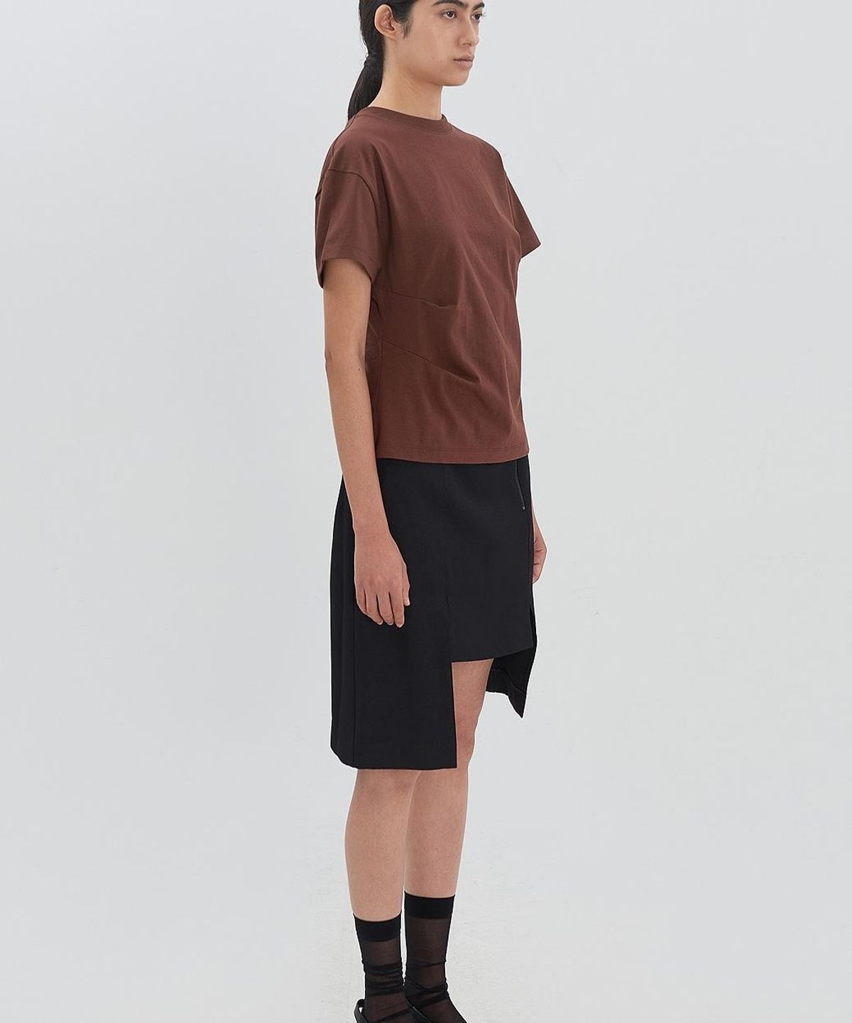 래코드(RECODE) Backward Shoulder Slit Shirring Top RJTAM26596BRX