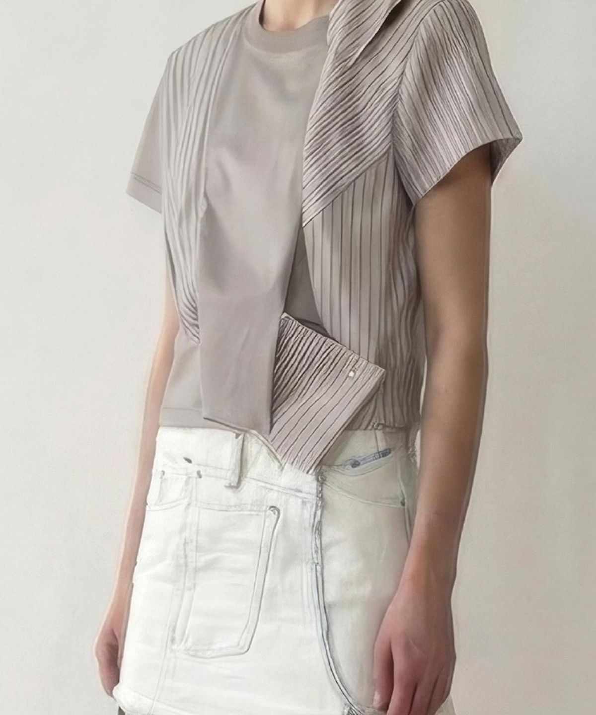 래코드(RECODE) Mixed Shirt Panel Top R0TAS26211GYX