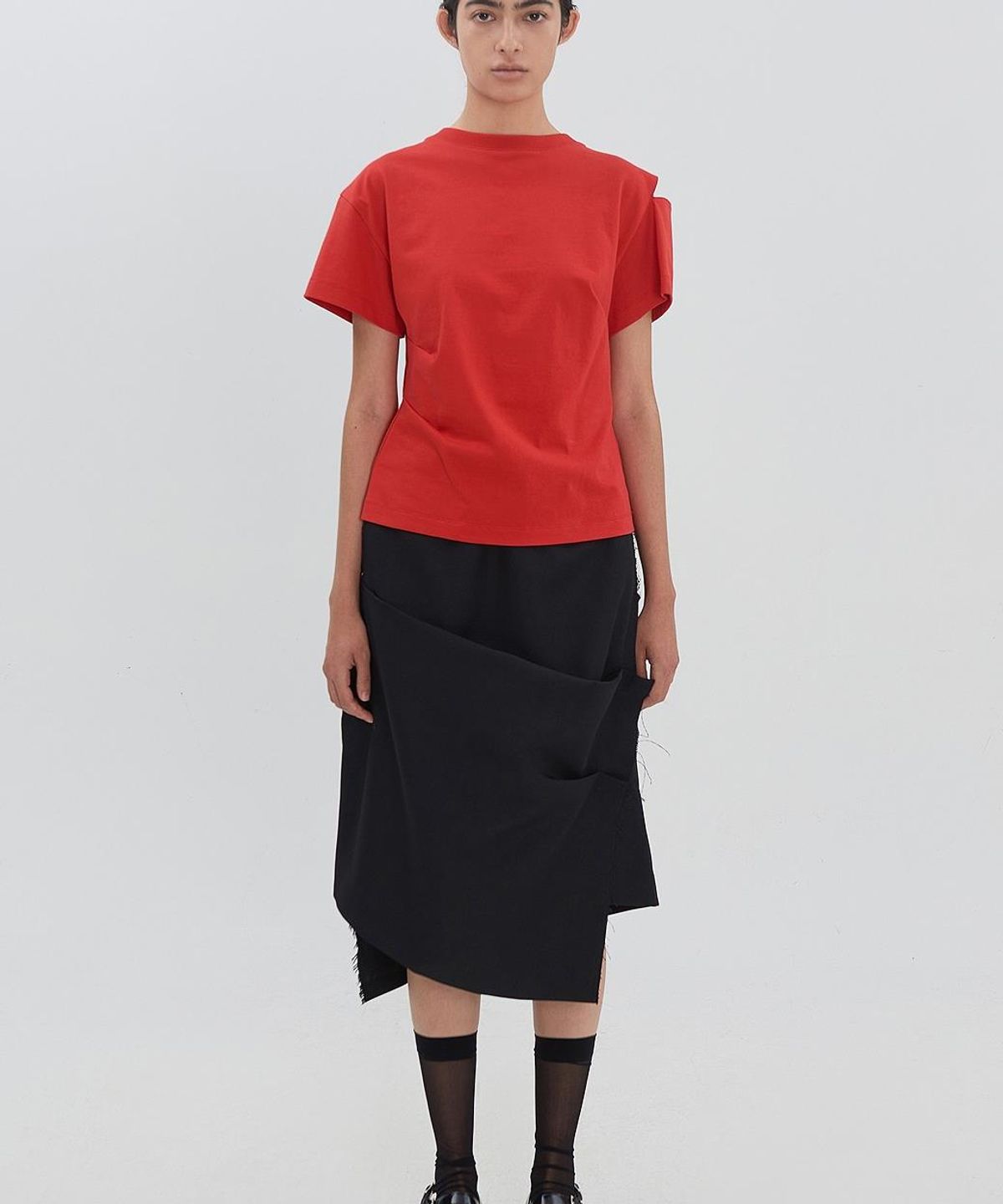 래코드(RECODE) Backward Shoulder Slit Shirring Top RJTAM26596REX