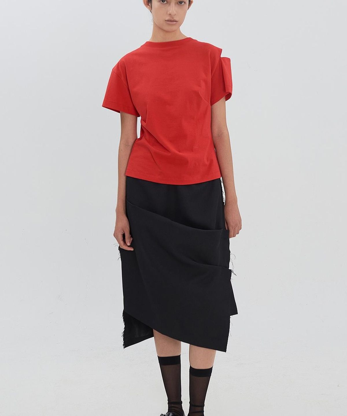 래코드(RECODE) Backward Shoulder Slit Shirring Top RJTAM26596REX