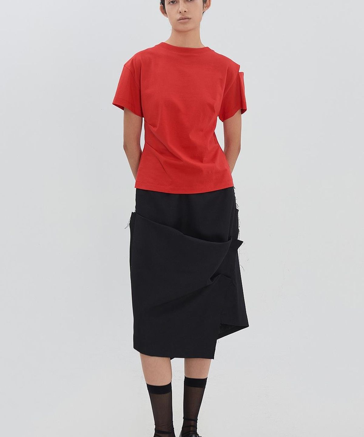 래코드(RECODE) Backward Shoulder Slit Shirring Top RJTAM26596REX