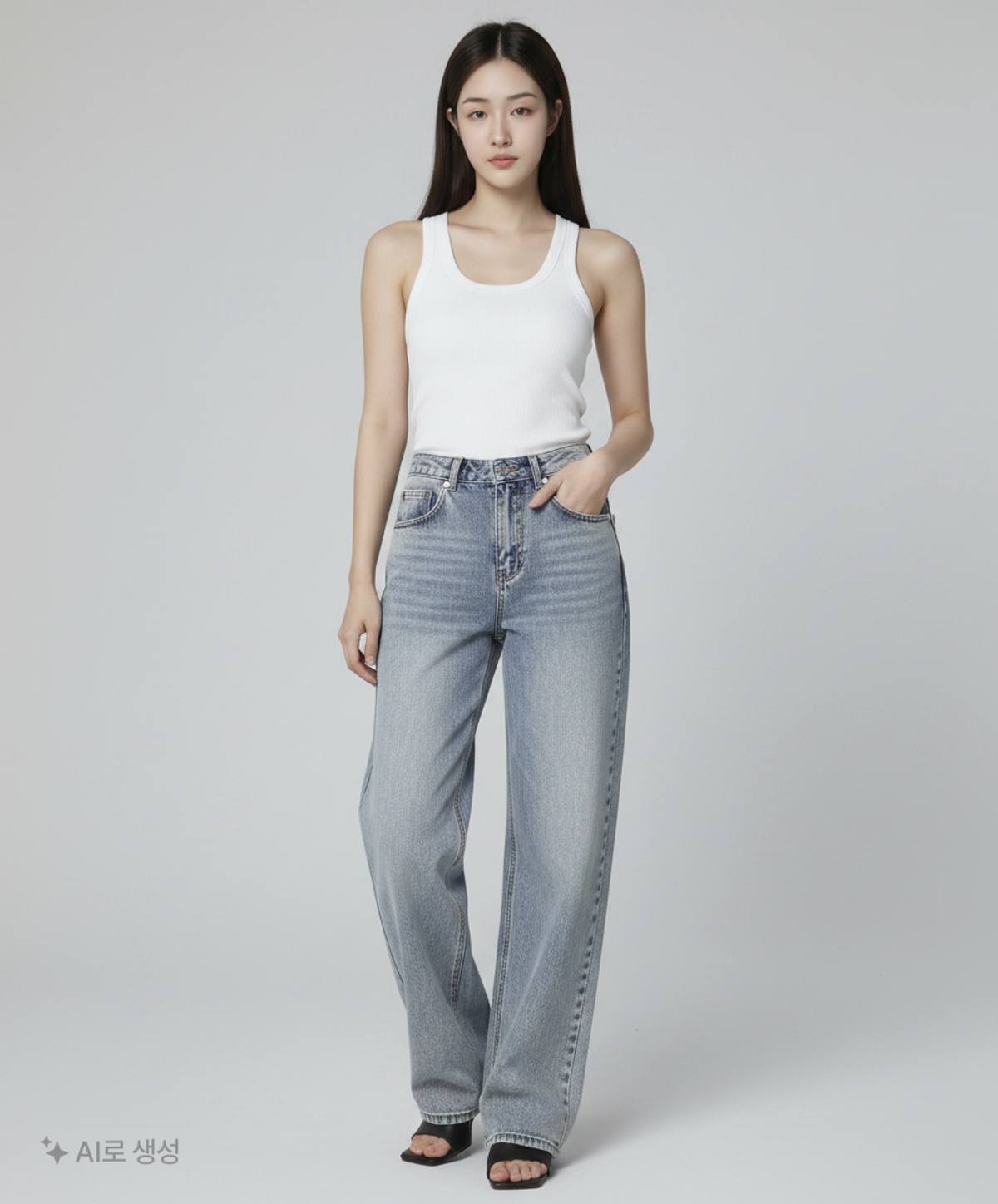 데케트(DECET) Mid Rise Wide Jeans DCPT027AshBlack 28