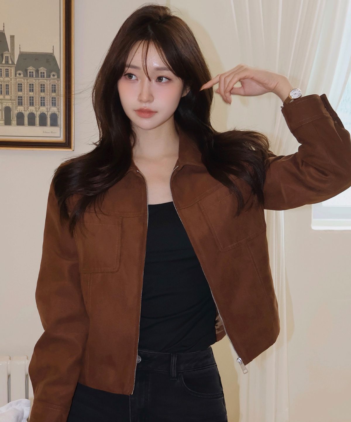 마인드브릿지 우먼(MIND BRIDGE WOMEN) [W]브릭 브라운 스웨이드 레귤러핏 아웃포켓 트러커