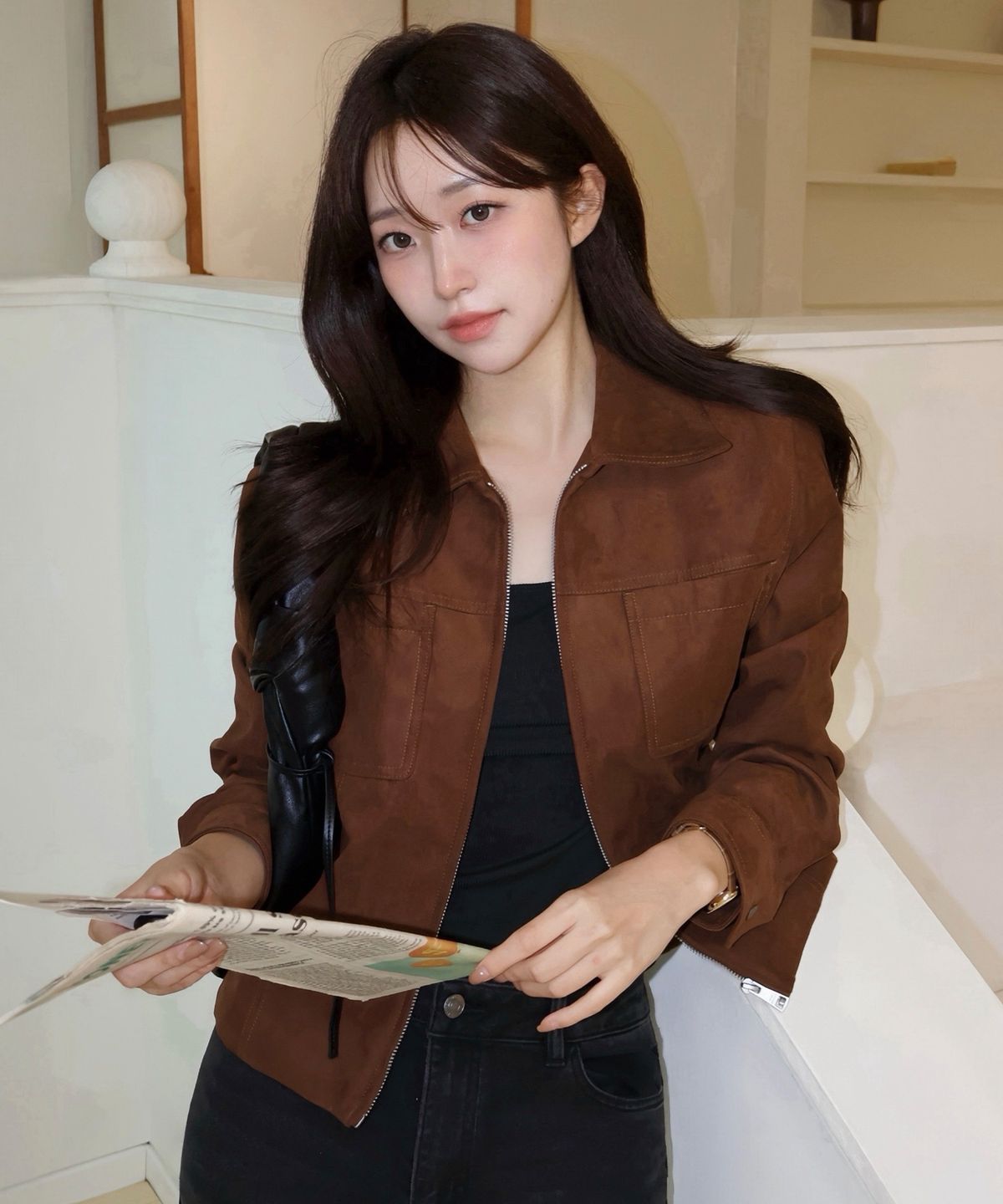 마인드브릿지 우먼(MIND BRIDGE WOMEN) [W]브릭 브라운 스웨이드 레귤러핏 아웃포켓 트러커