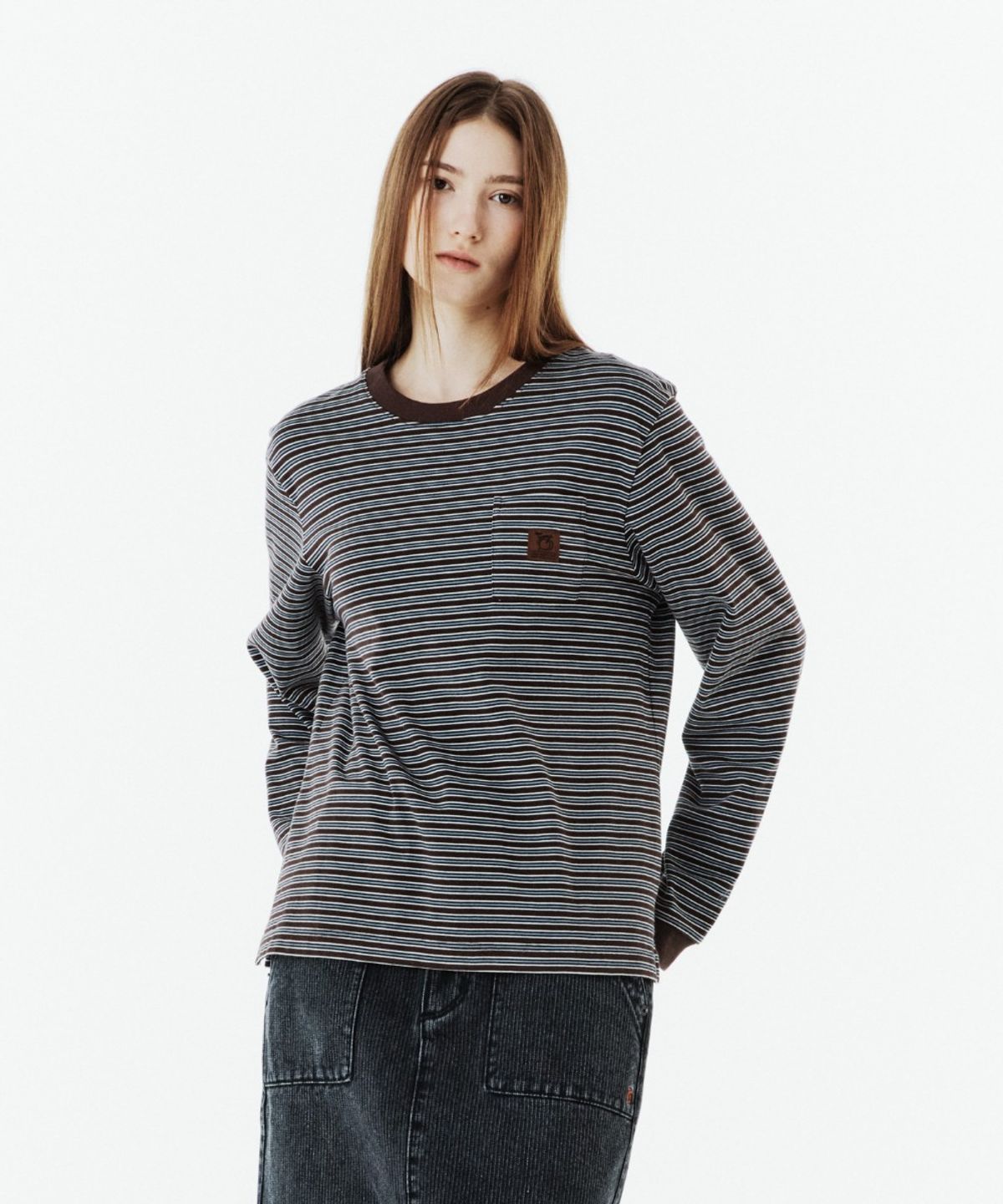 브롬톤 런던(BROMPTON LONDON) STRIPE T-SHIRT - BROWN (P263UTS101)