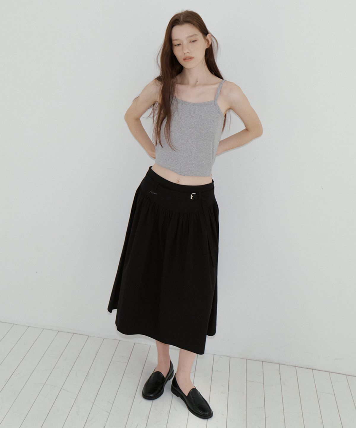 프리버07(FRIVER07) Embroidery belted A-line skirt [FRFA05SK02]_Black