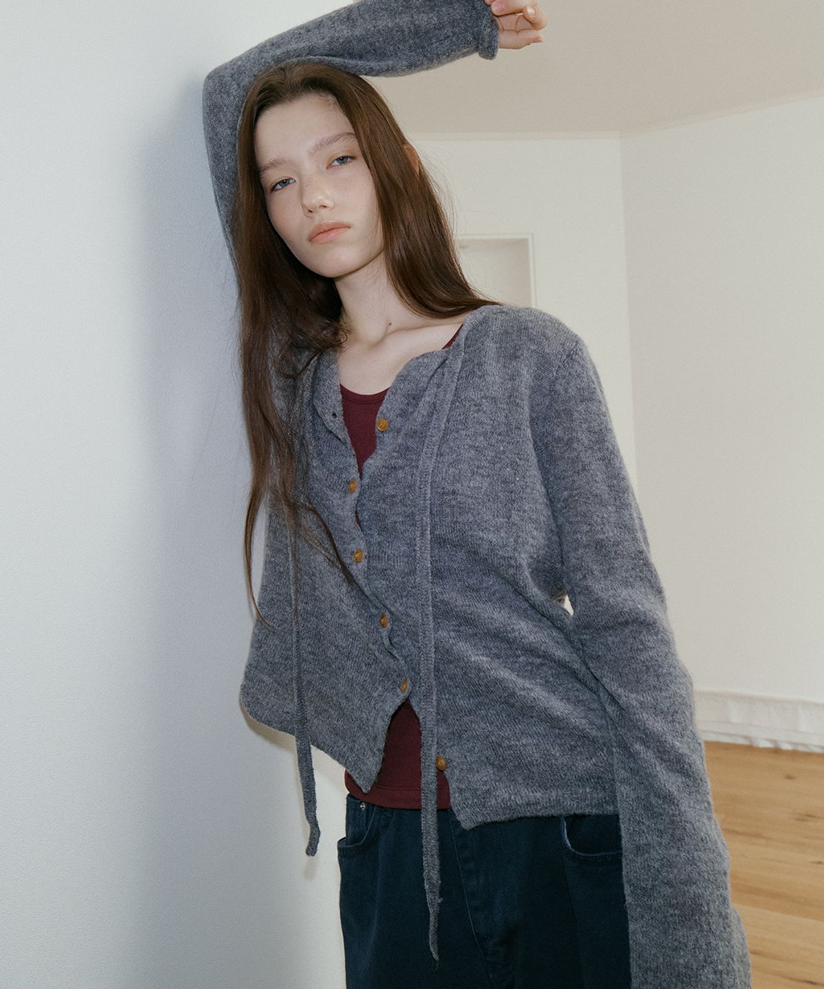 프리버07(FRIVER07) Ribbon alpaca knit cardigan [FRFA02CD05]_Gray