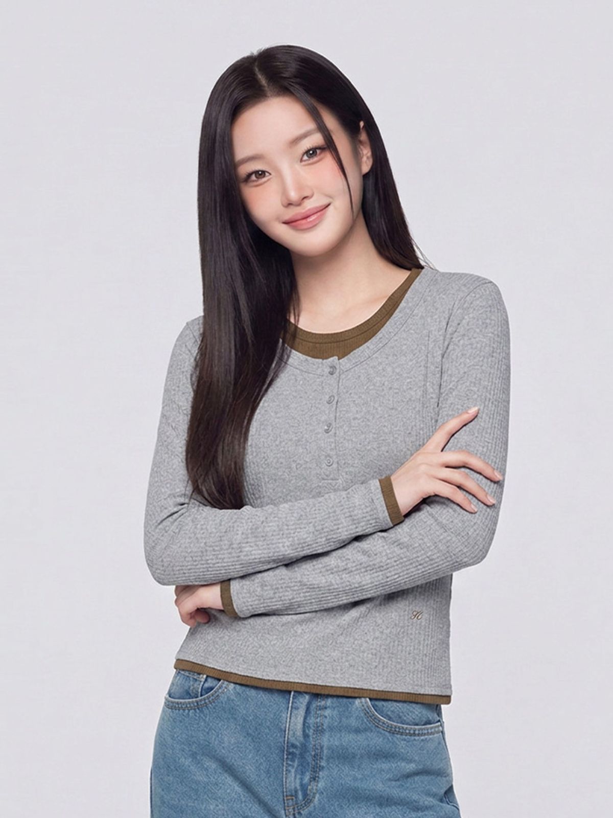 행텐(HANGTEN) 여성 포인텔 헨리넥 레이어드 티셔츠_046(10580-131-610-69)