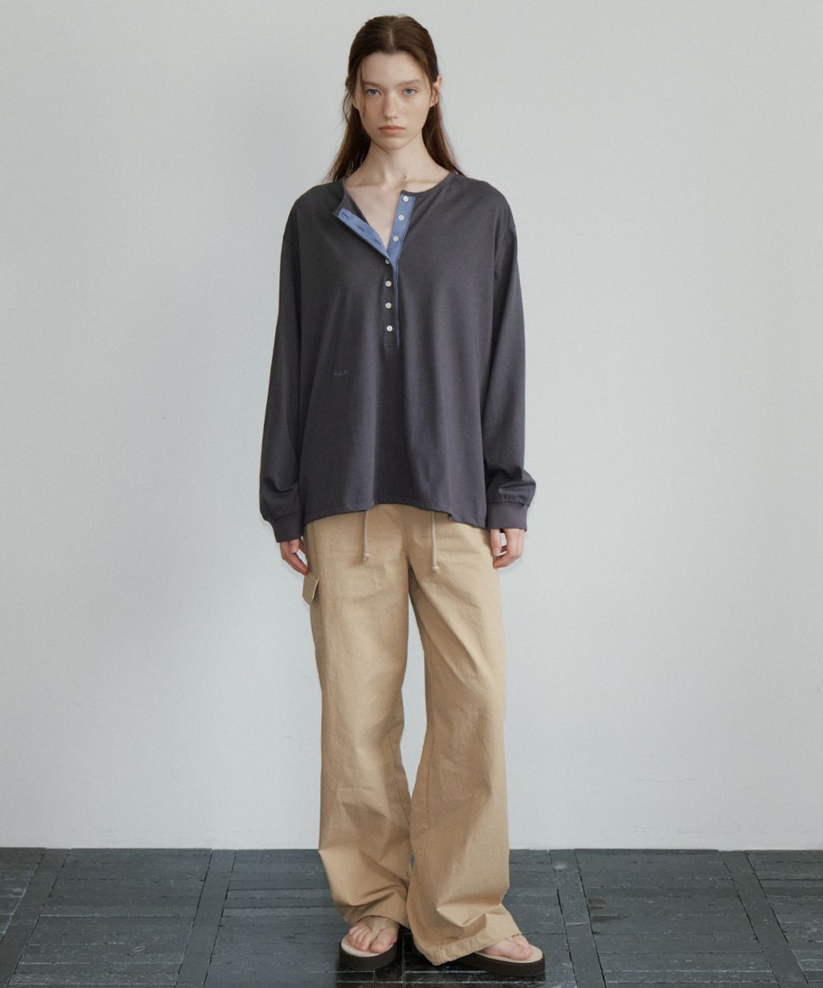 프리버07(FRIVER07) Suede color point t-shirt [FRFA05LT12]_Charcoal