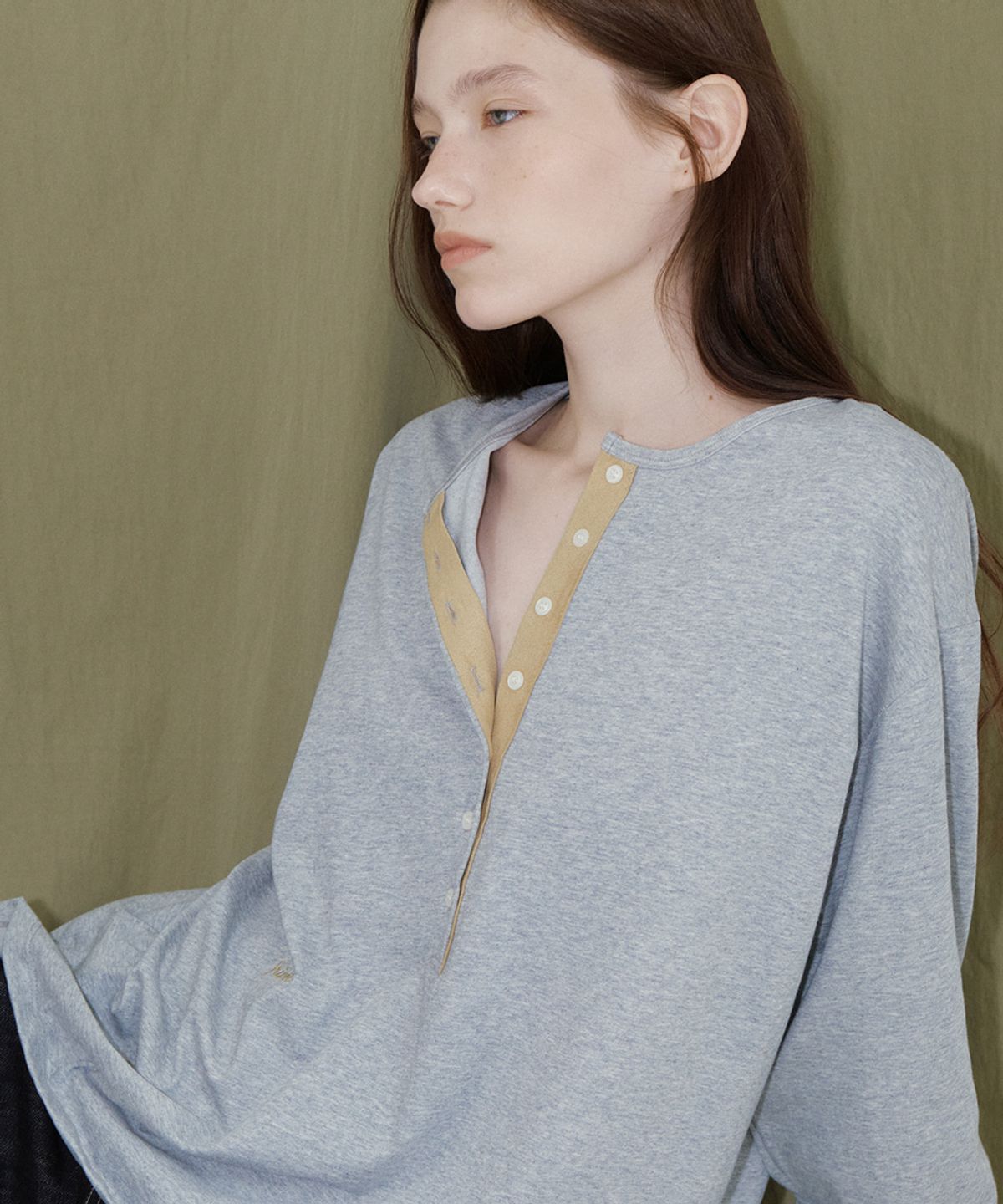 프리버07(FRIVER07) Suede color point t-shirt [FRFA05LT11]_Gray