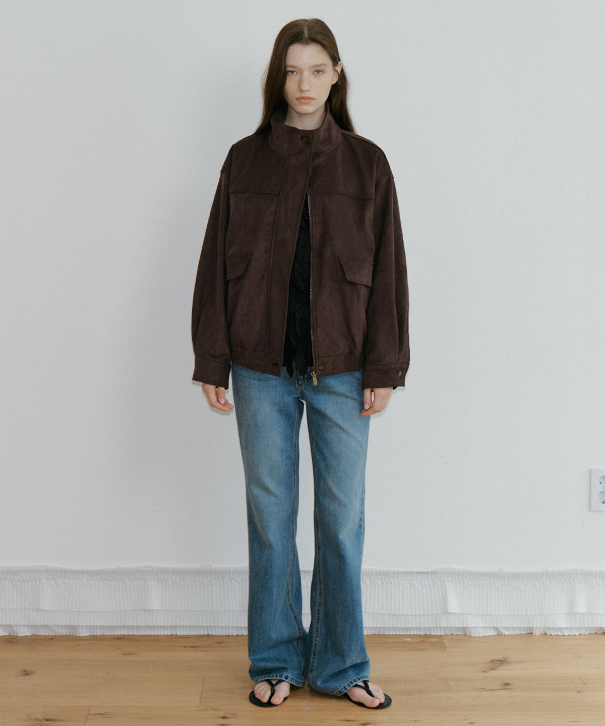프리버07(FRIVER07) Suede high neck blouson jacket [FRFA05JK02]_Dark brown