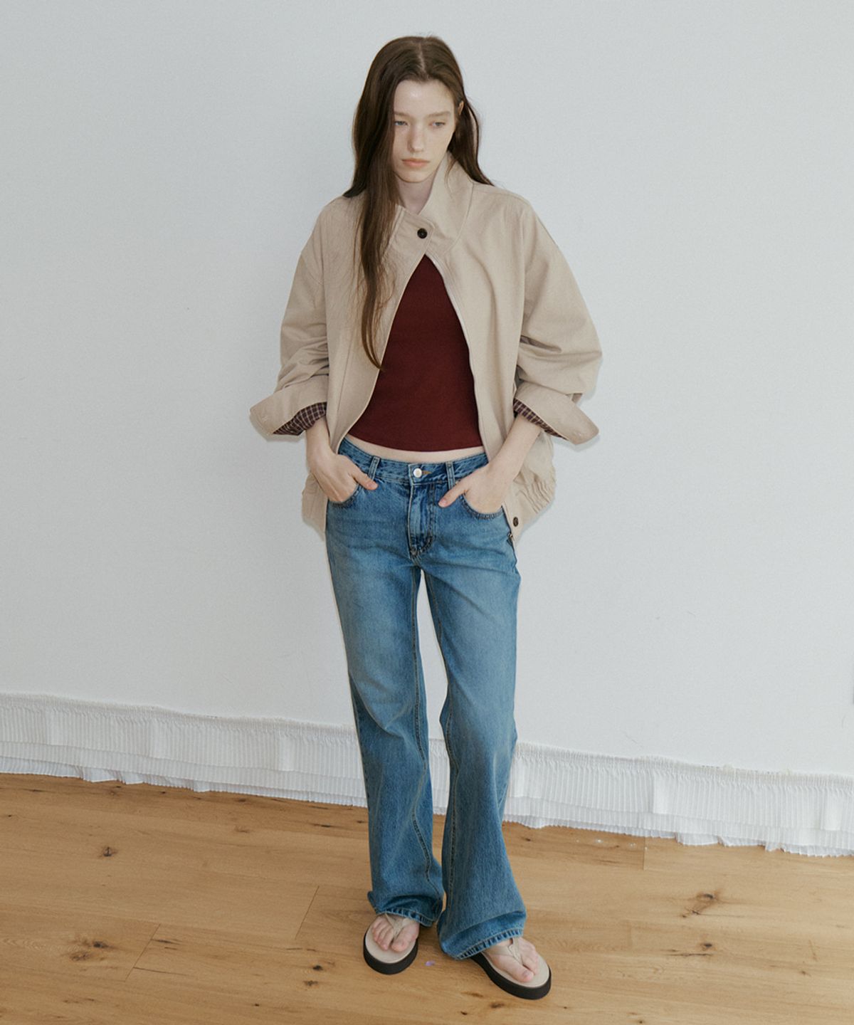 프리버07(FRIVER07) High neck check detail bomber jumper [FRFA05JP03]_Beige