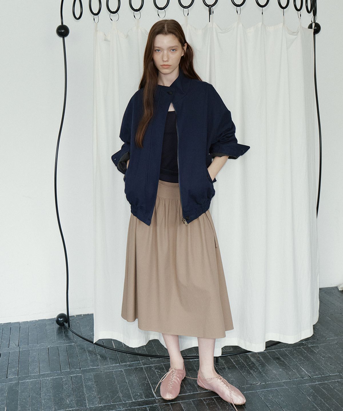 프리버07(FRIVER07) High neck check detail bomber jumper [FRFA05JP02]_Navy