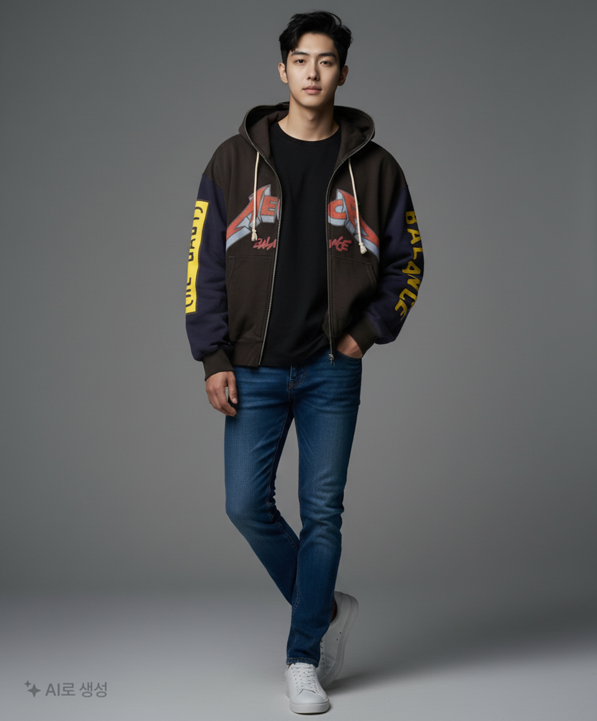 에이카화이트(AECA) RE-GACY ZIP UP HOODIE-CHARCOAL M