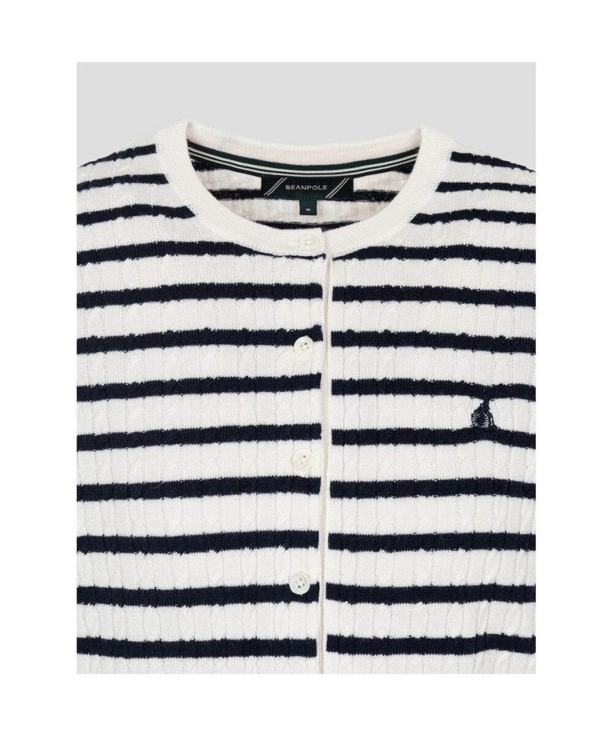 빈폴 레이디스(BEANPOLE LADIES) [Essential] 울 슬림케이블 스트라이프 카디건 아이보리 (BF685AE050)