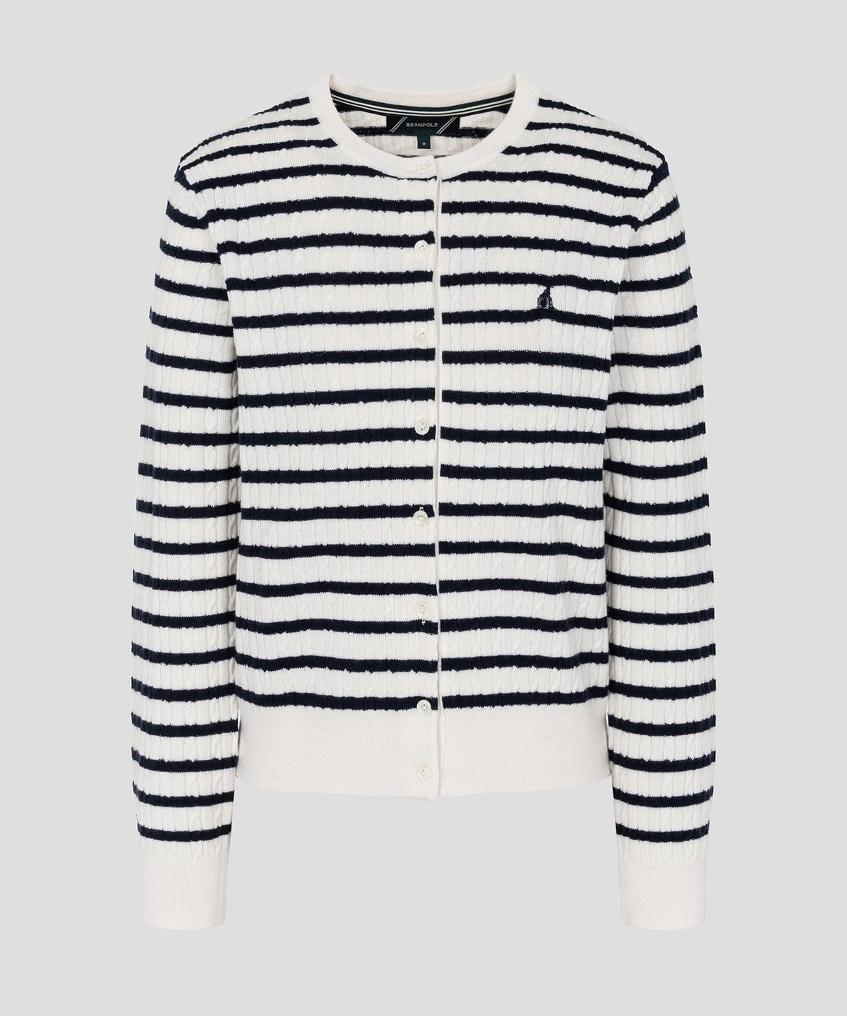 빈폴 레이디스(BEANPOLE LADIES) [Essential] 울 슬림케이블 스트라이프 카디건 아이보리 (BF685AE050)
