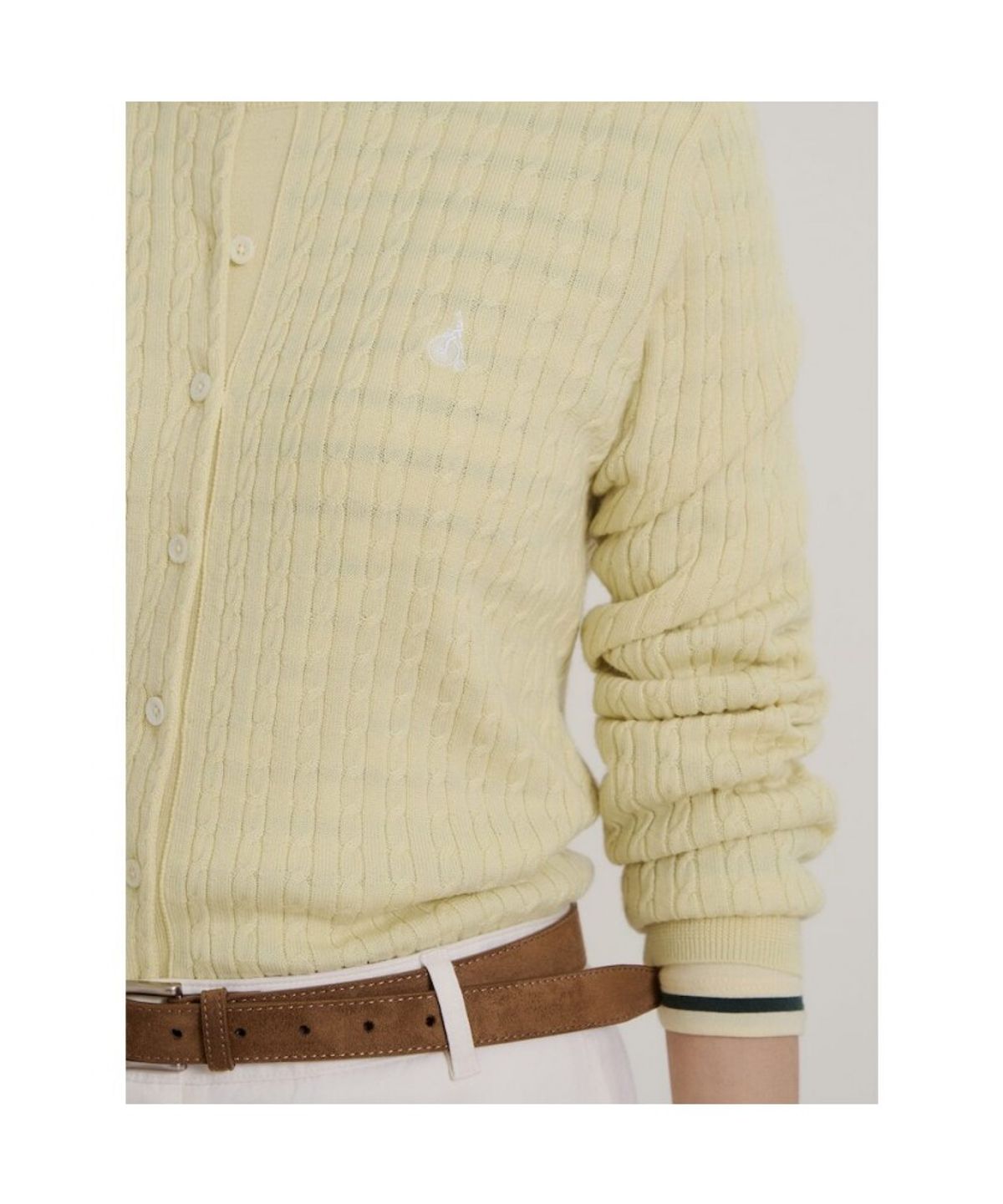 빈폴 레이디스(BEANPOLE LADIES) [Essential] 울 슬림케이블 카디건  옐로우 (BF685AE06E)