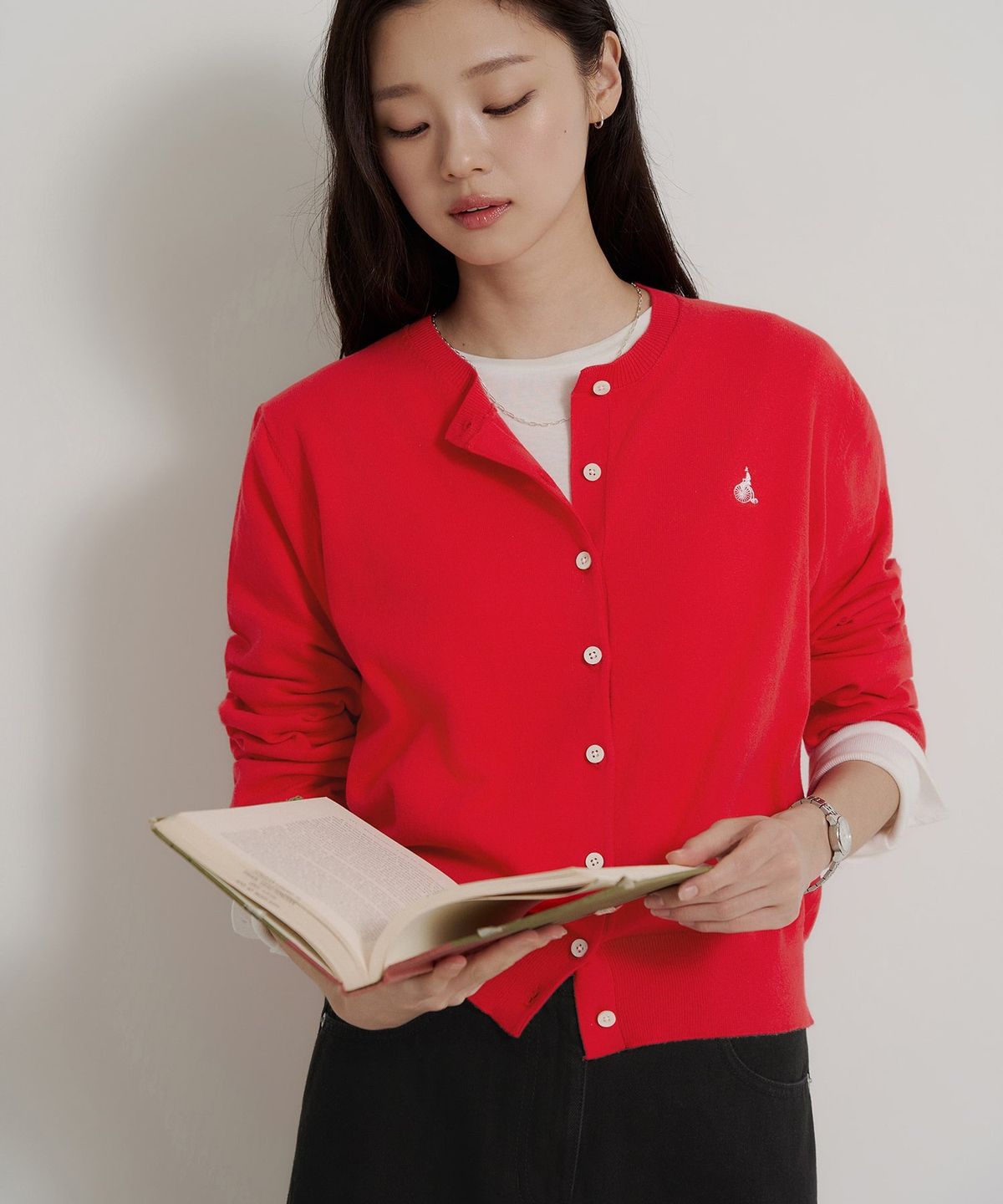 빈폴 레이디스(BEANPOLE LADIES) [Essential] 라운드넥 카디건  레드 (BF685AE906)