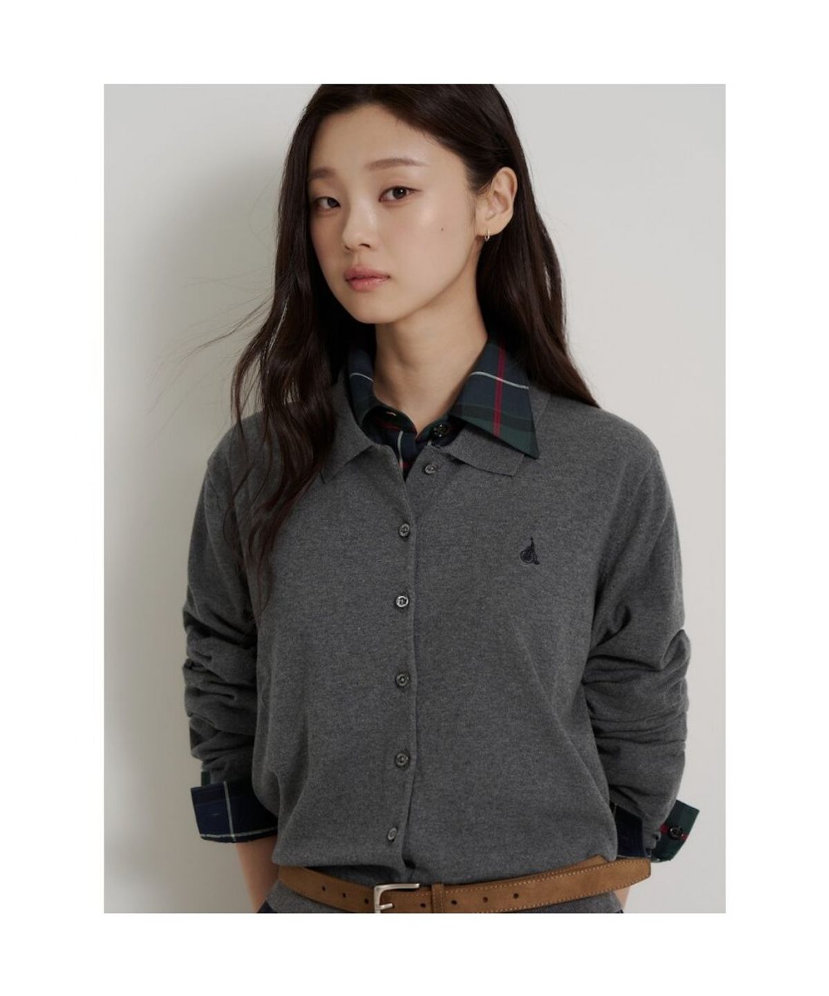 빈폴 레이디스(BEANPOLE LADIES) [Essential] 칼라넥 카디건  애쉬 (BF685AE914)
