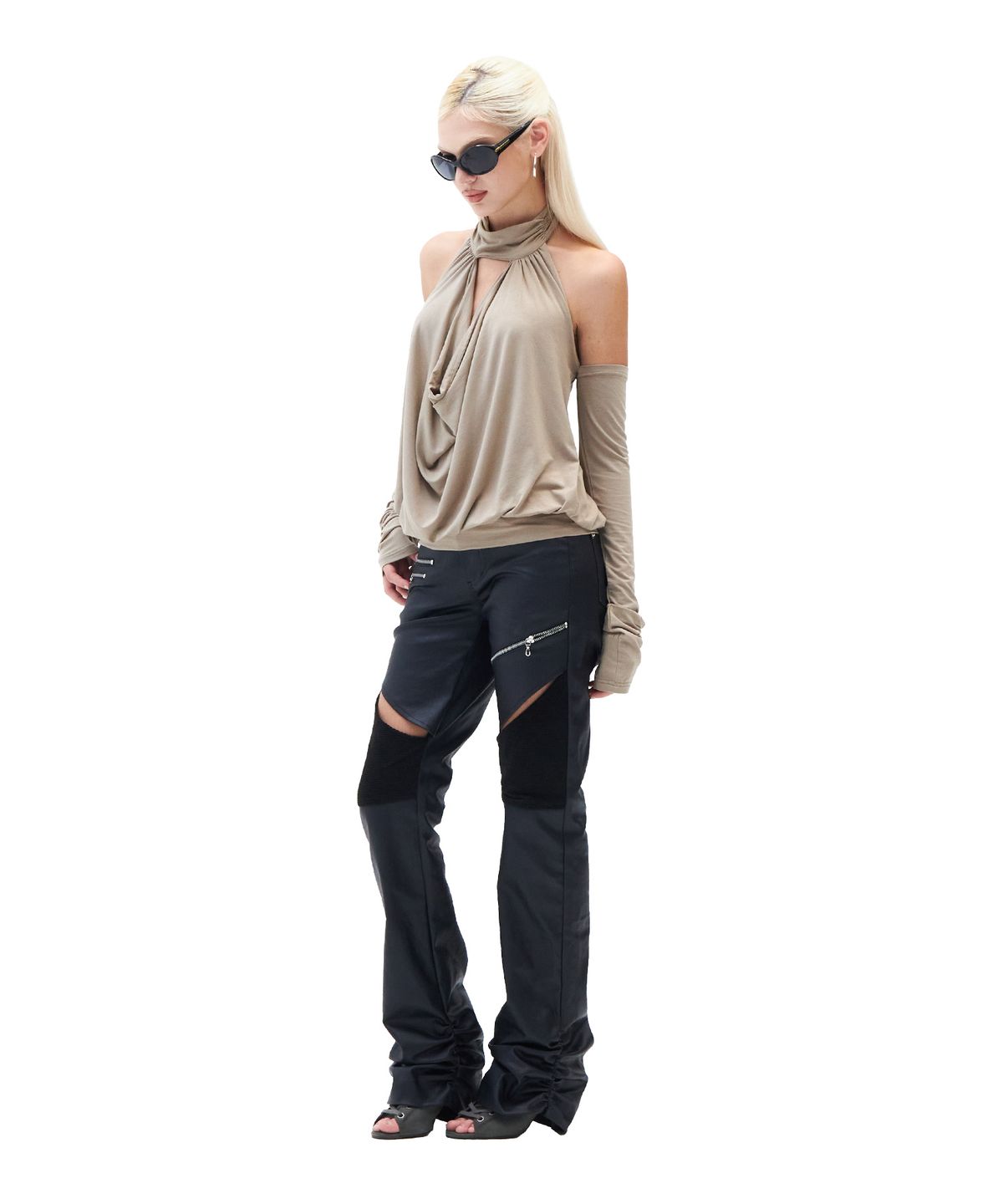 힐다(HILLDA) Draped Mock Neck Top [Taupe]
