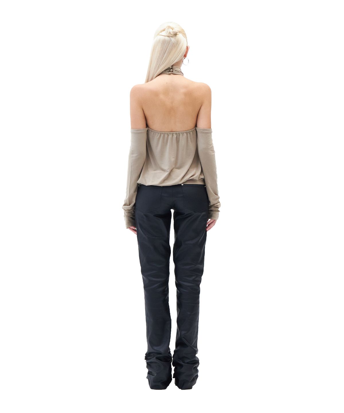 힐다(HILLDA) Draped Mock Neck Top [Taupe]