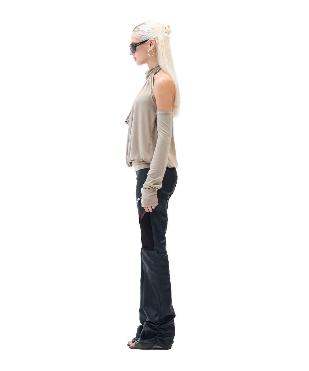 힐다(HILLDA) Draped Mock Neck Top [Taupe]