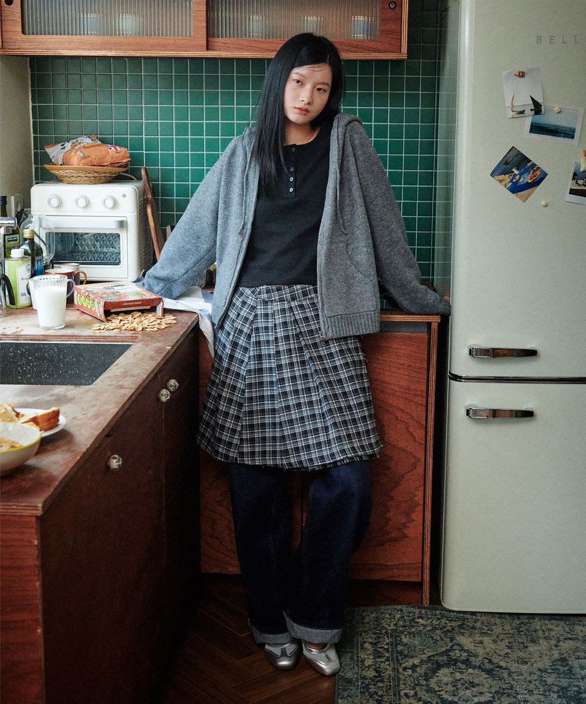 굿라이프웍스(GLW) [w] 프린지 체크 랩 스커트 블랙
