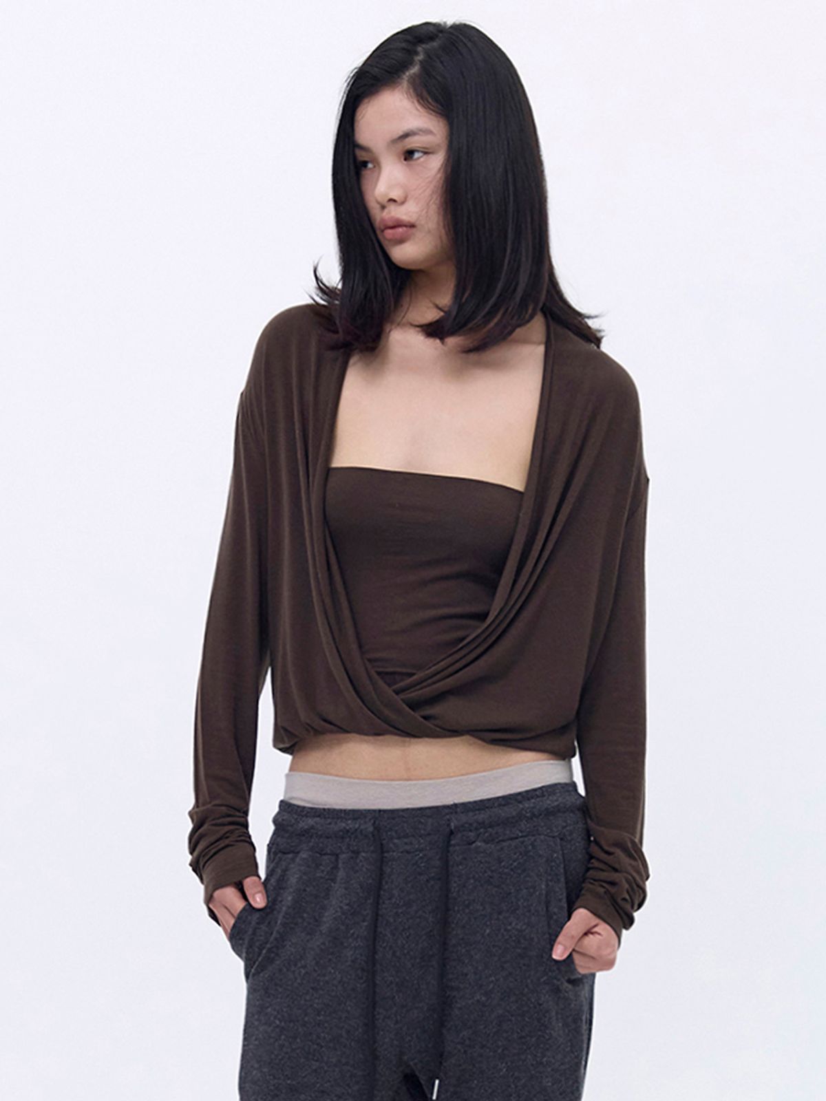 세릭(CERRIC) Slouchy Wrap Top _ Brown