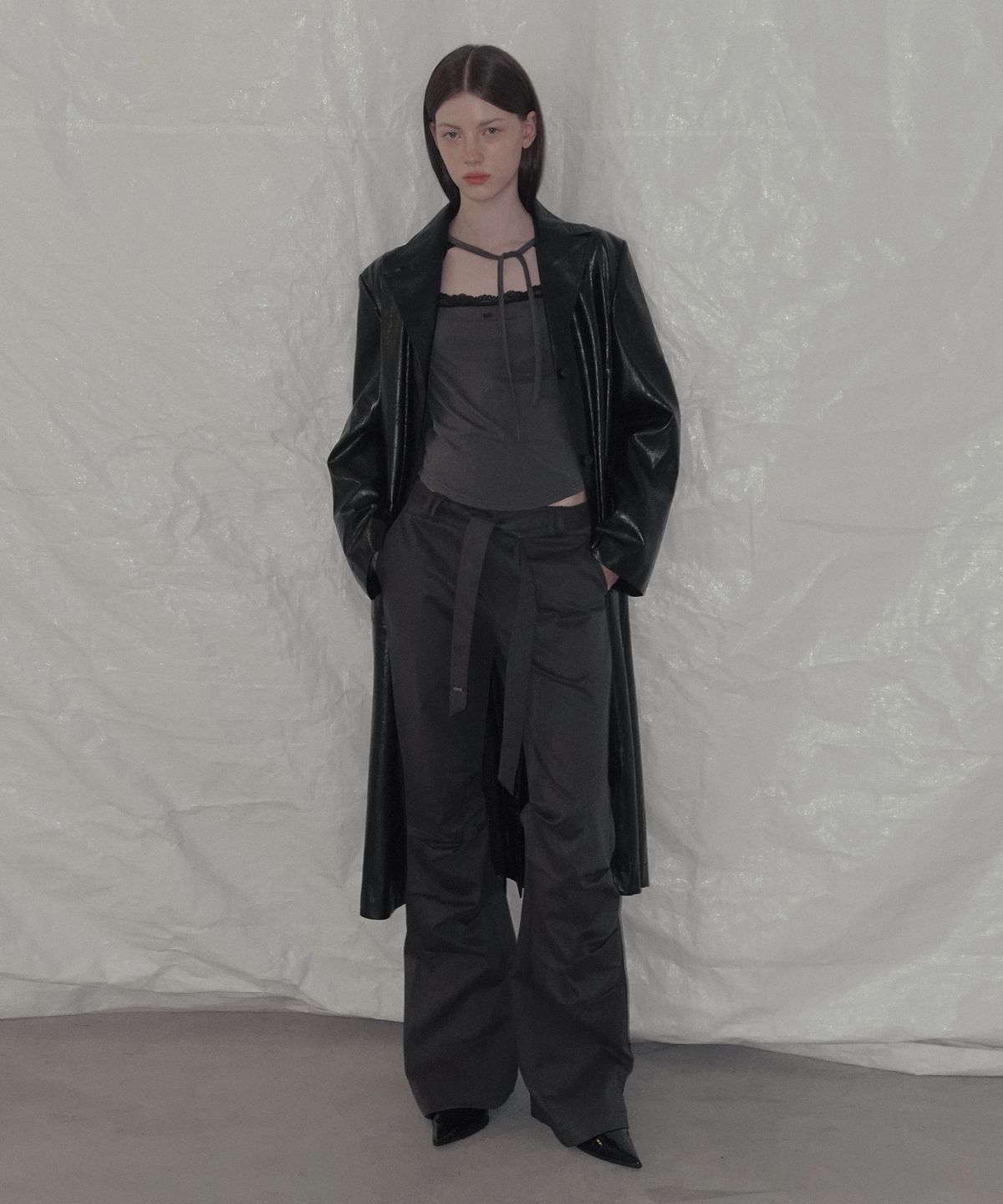 그로우하이드(GROWHIDE) 포딜 레더 트렌치 롱 코트_블랙